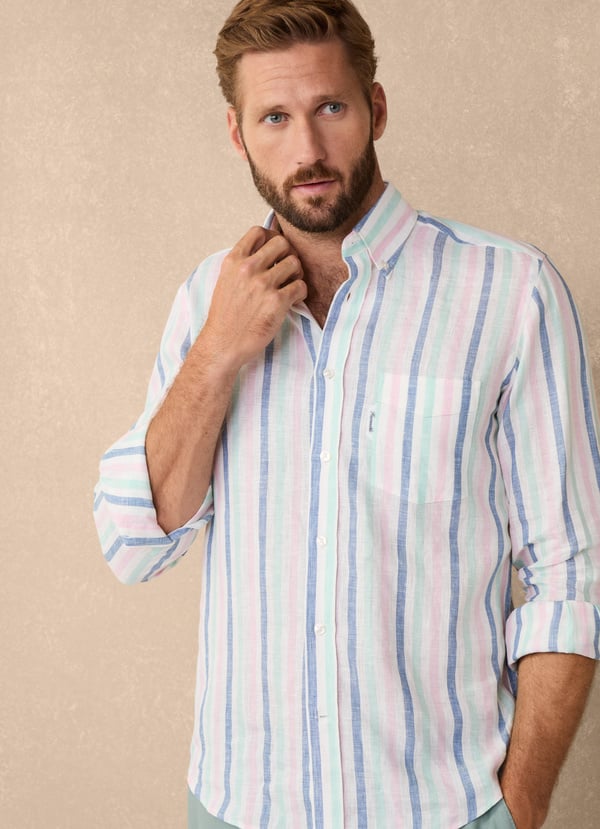 Façonnable camisa de lino rayas anchas fit regular