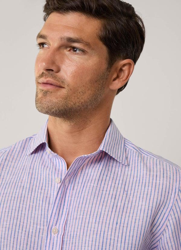 Façonnable Camisa De Lino Rayas Finas Fit Regular