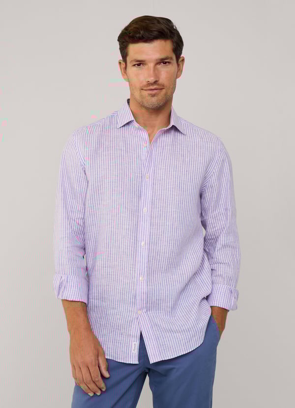 Façonnable Camisa De Lino Rayas Finas Fit Regular