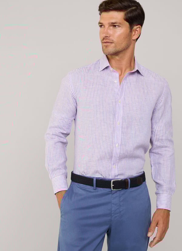 Façonnable camisa de lino rayas finas fit regular
