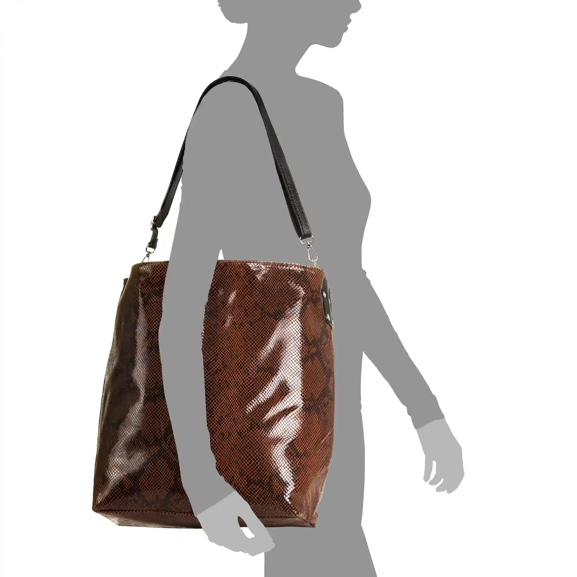 Firenze Artegiani Alagna Bolso Shopper Mujer.Piel Auténtica Gamuza Estampado Serpiente