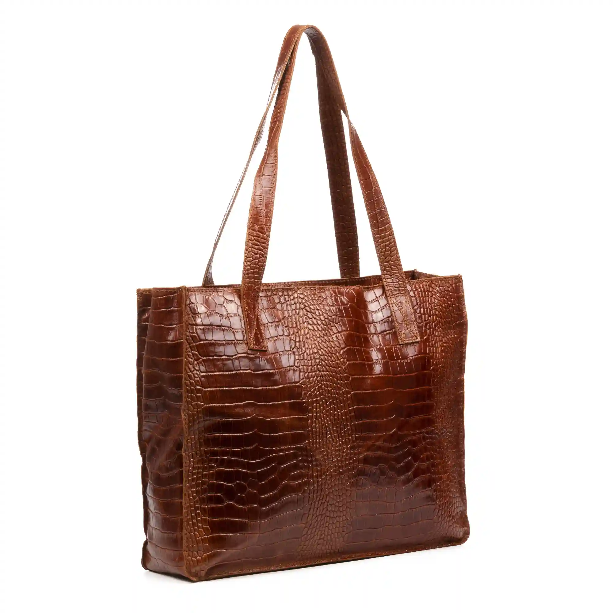 Firenze Artegiani Ampezzo Bolso De Hombro Mujer. Piel Auténtica Gamuza Grabado Cocodrilo