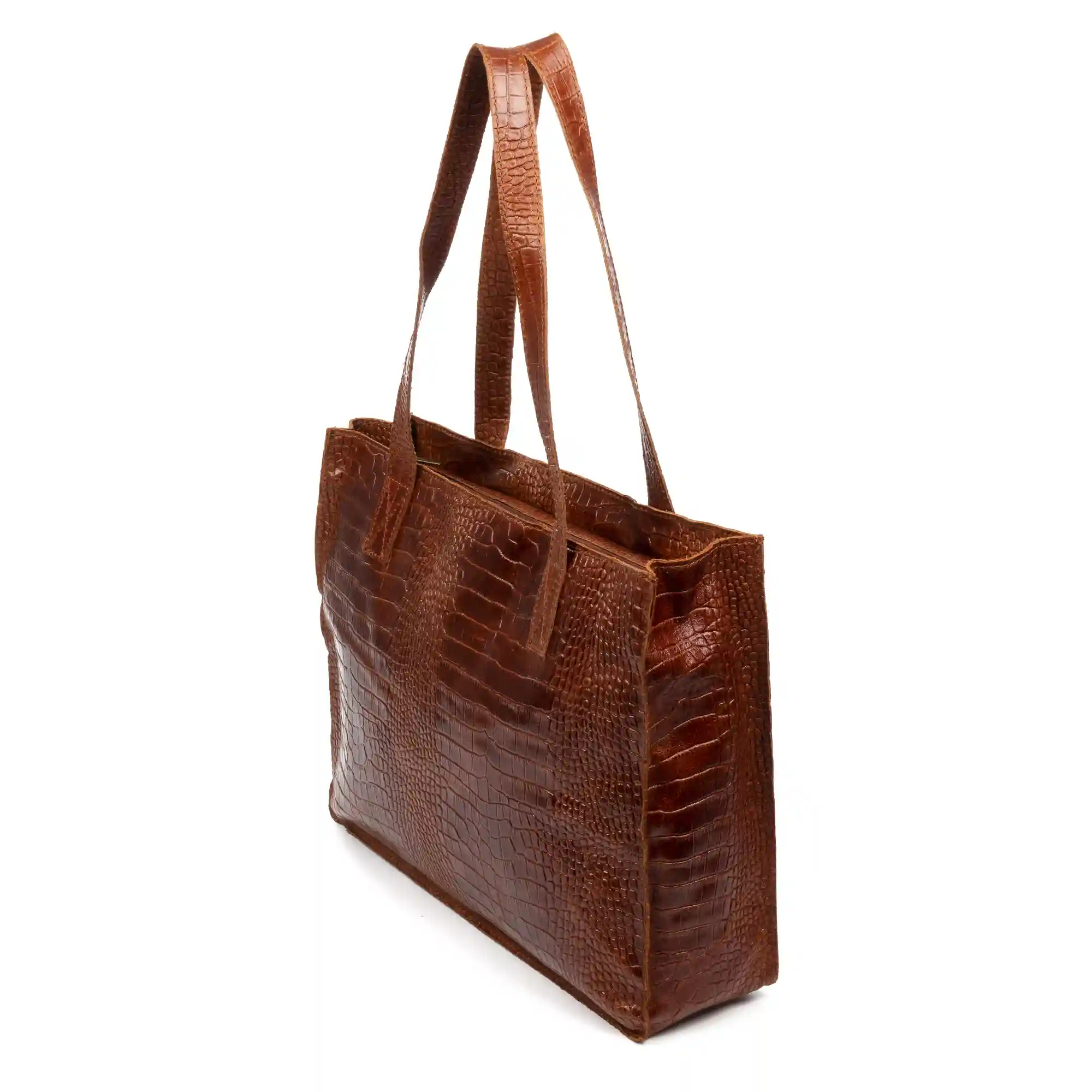 Firenze Artegiani Ampezzo Bolso De Hombro Mujer. Piel Auténtica Gamuza Grabado Cocodrilo