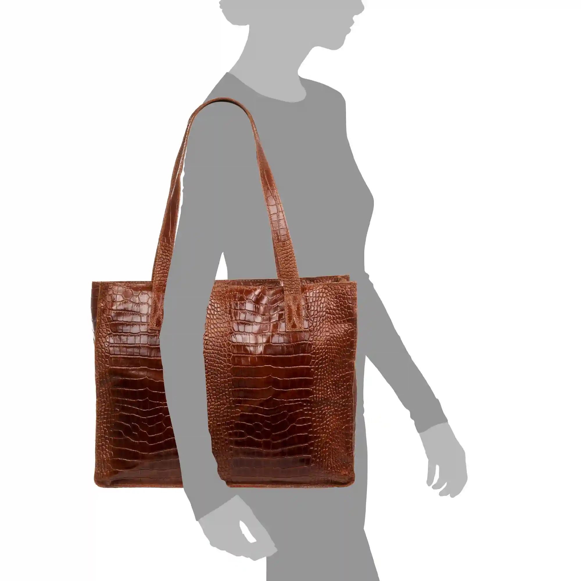 Firenze Artegiani Ampezzo Bolso De Hombro Mujer. Piel Auténtica Gamuza Grabado Cocodrilo