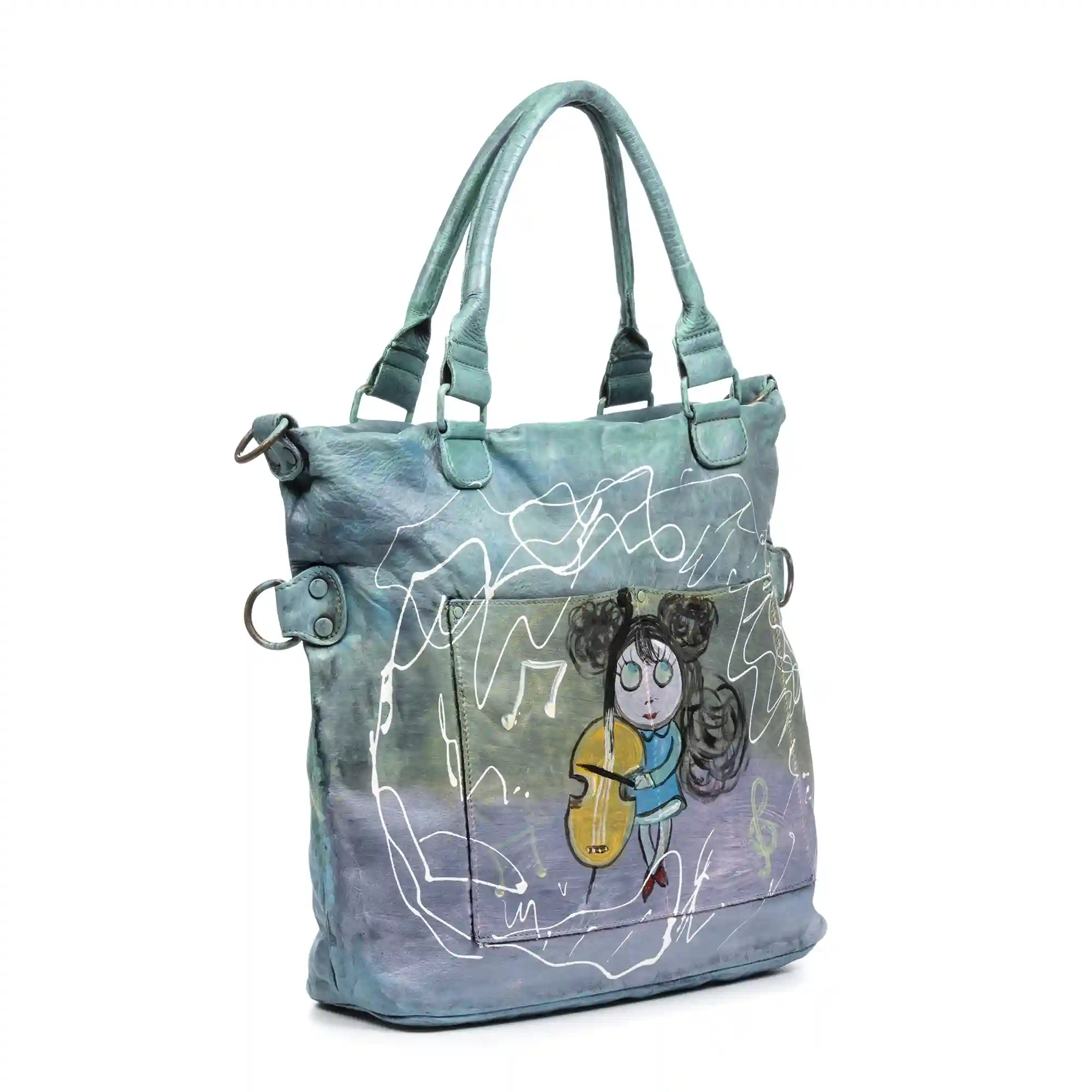 Firenze Artegiani Anterivo Bolso Shopper Mujer. Piel Auténtica Acabado Sauvage Pintado A Mano