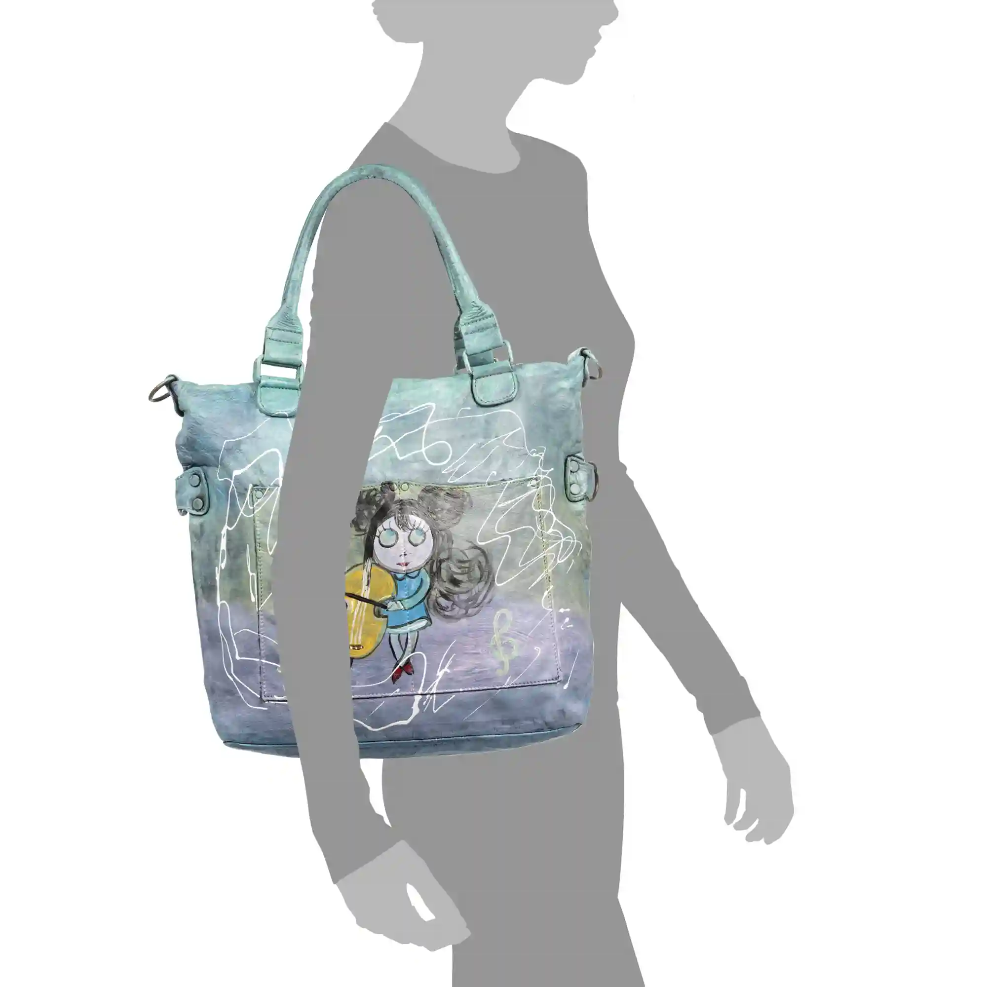 Firenze Artegiani Anterivo Bolso Shopper Mujer. Piel Auténtica Acabado Sauvage Pintado A Mano