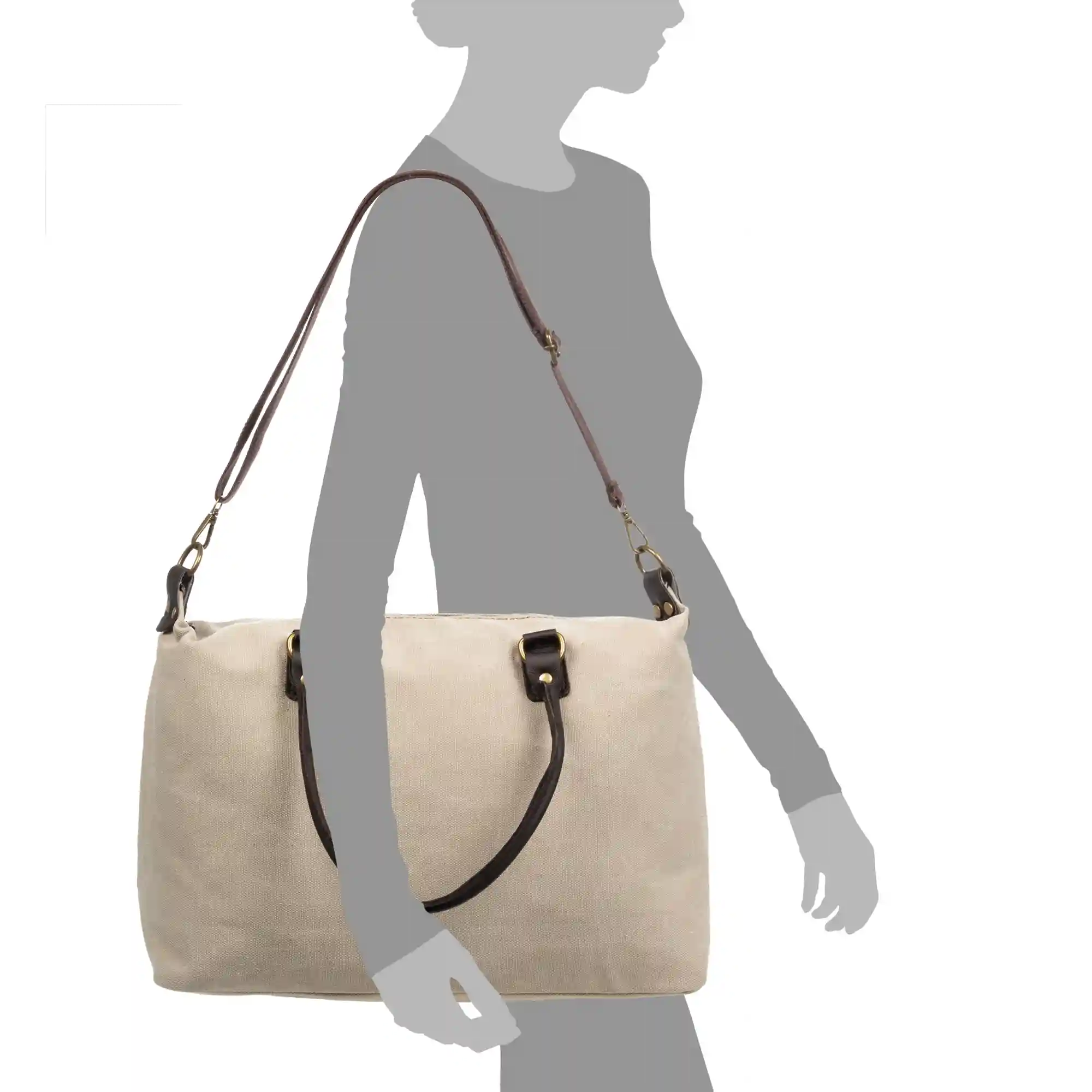 Firenze Artegiani Apricena Bolso De Hombro Mujer. Lona Premium Con Asas Y Detalles En Piel Auténtica