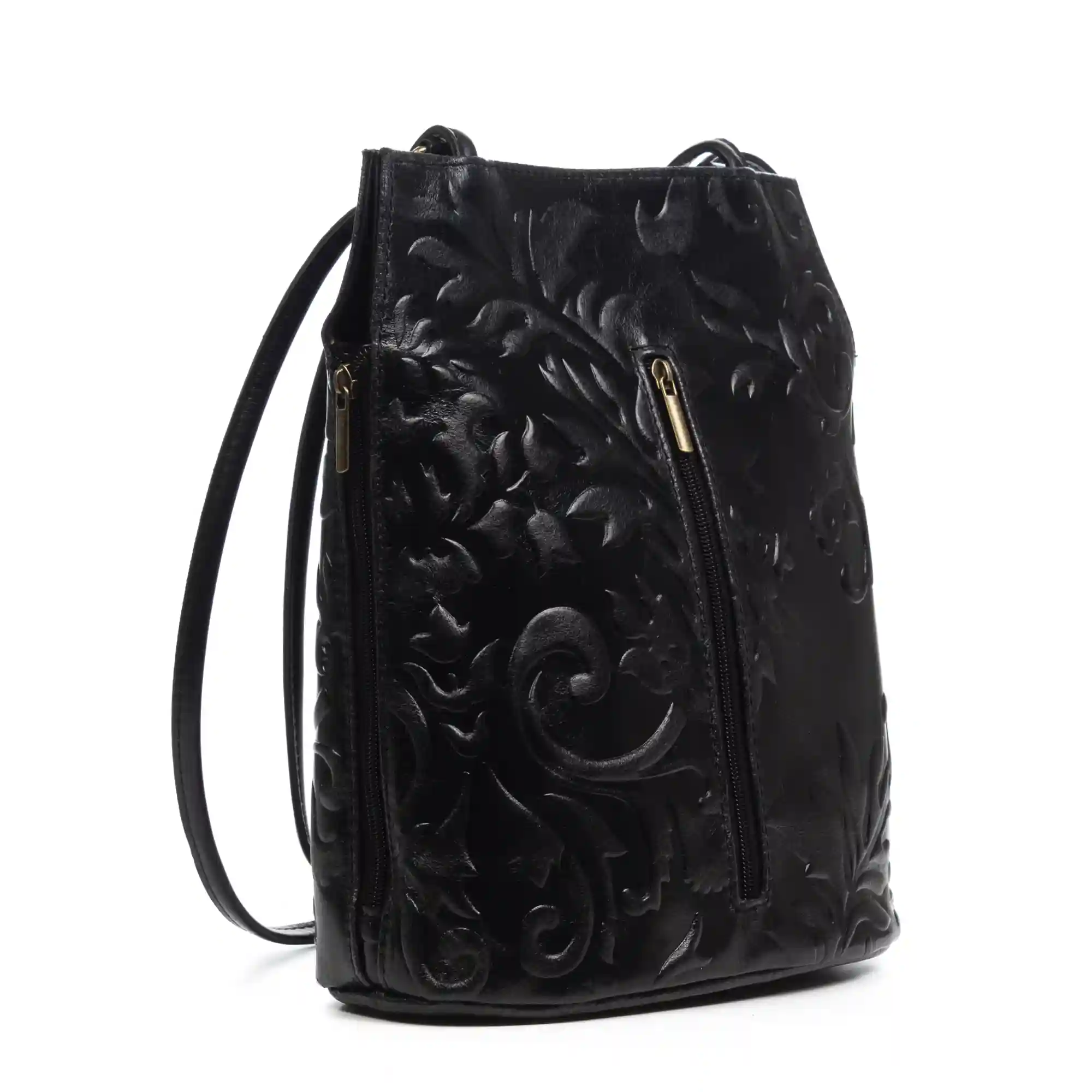 Firenze Artegiani Archi Bolso De Hombro Mujer. Piel Auténtica Acabado Gamuza Grabado Flores