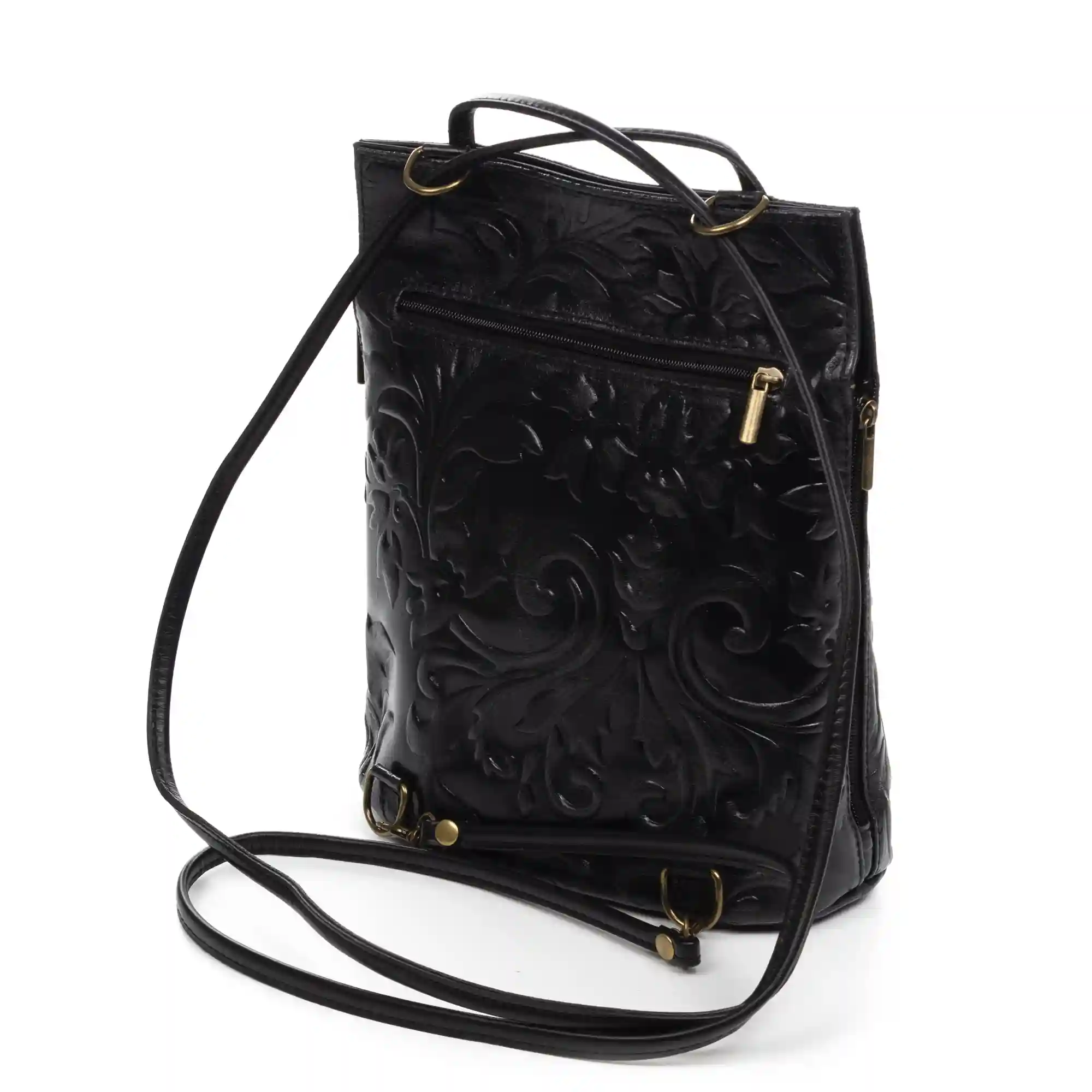 Firenze Artegiani Archi Bolso De Hombro Mujer. Piel Auténtica Acabado Gamuza Grabado Flores