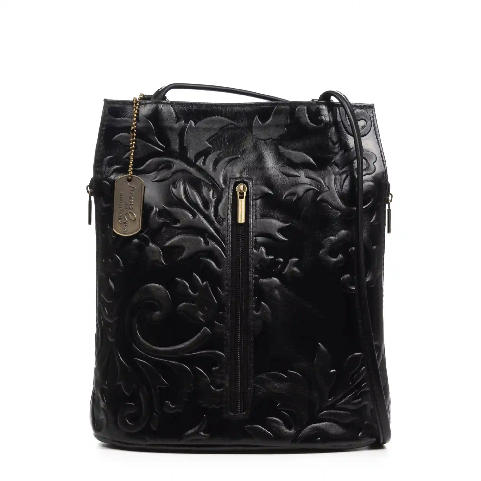 Firenze artegiani Archi bolso de hombro mujer. Piel auténtica acabado Gamuza grabado flores