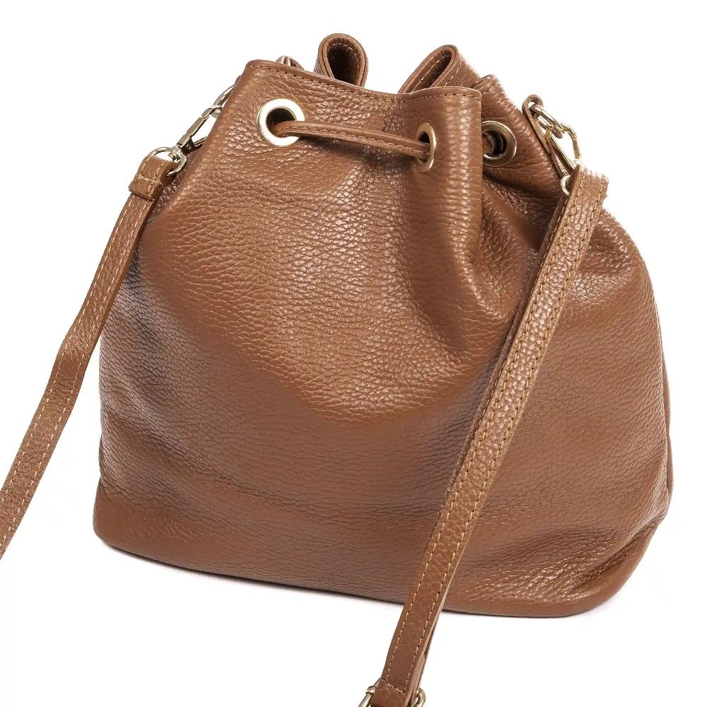 Firenze Artegiani Arzene Bolso Bandolera Piel Auténtica Dollaro. Diseño Cool Fruncido Y Borlas En El Frontal