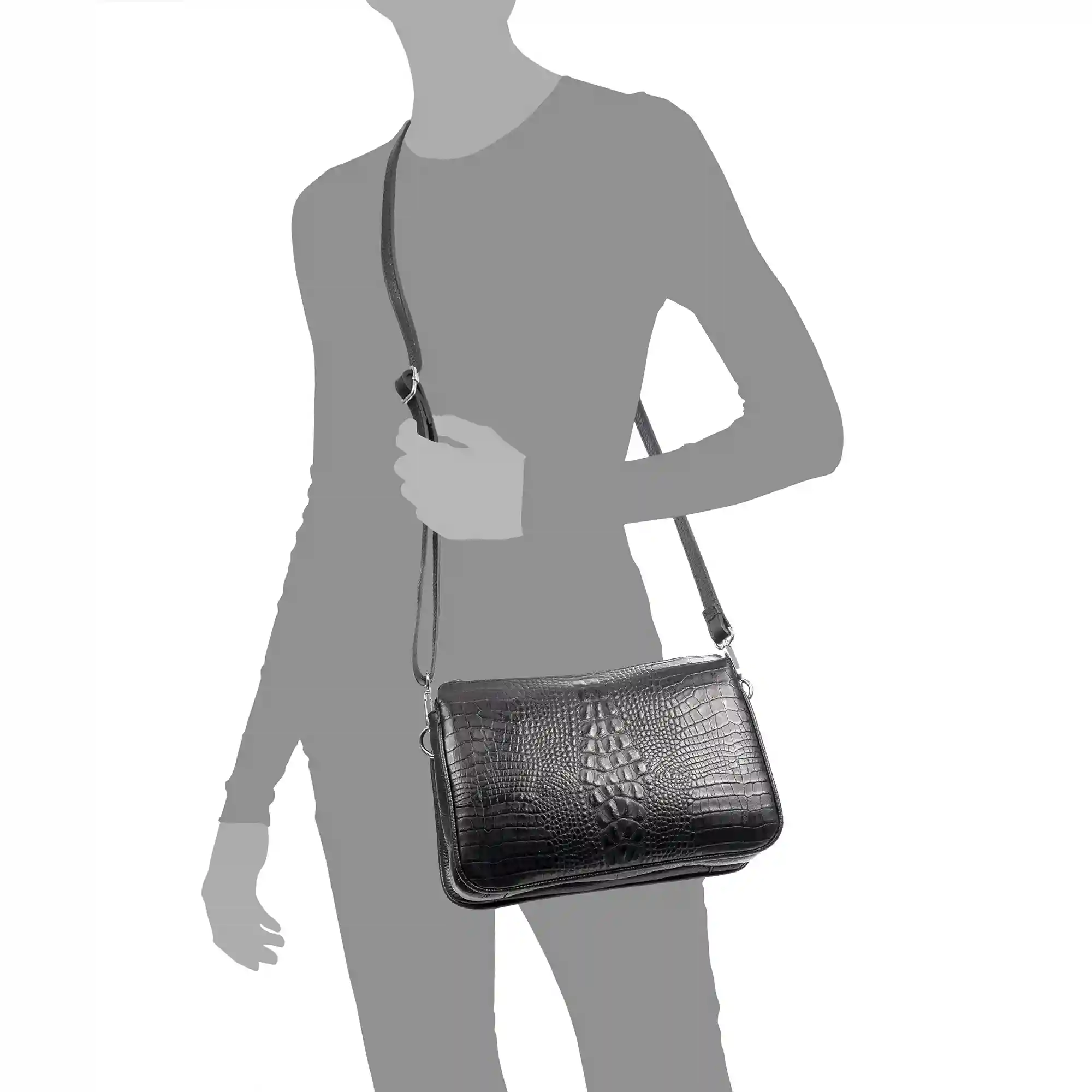 Firenze Artegiani Arzergrande Bolso Bandolera Piel Auténtica Dollaro Con Parte Frontal Grabado Cocodrilo