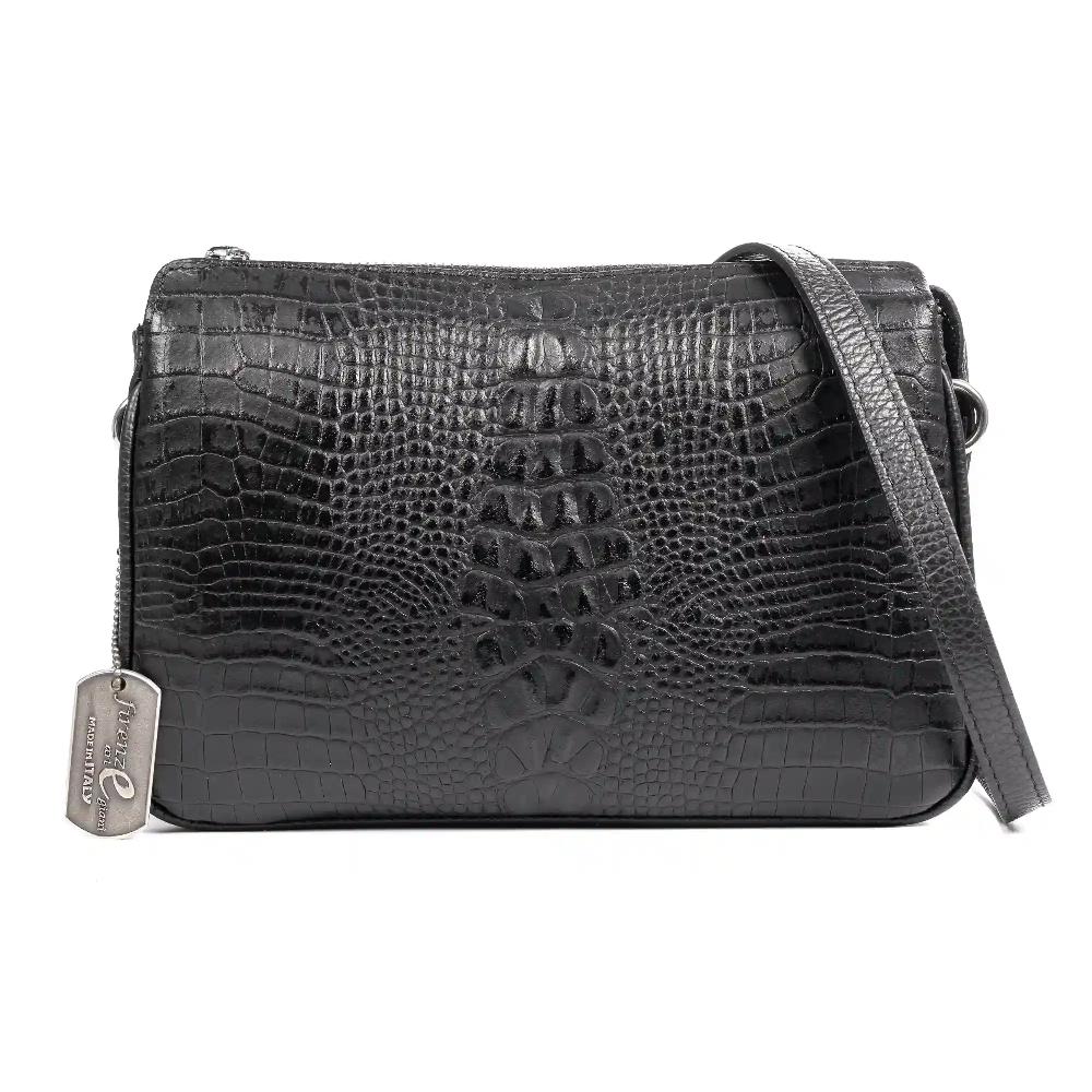 Firenze Artegiani Arzergrande Bolso Bandolera Piel Auténtica Dollaro Con Parte Frontal Grabado Cocodrilo