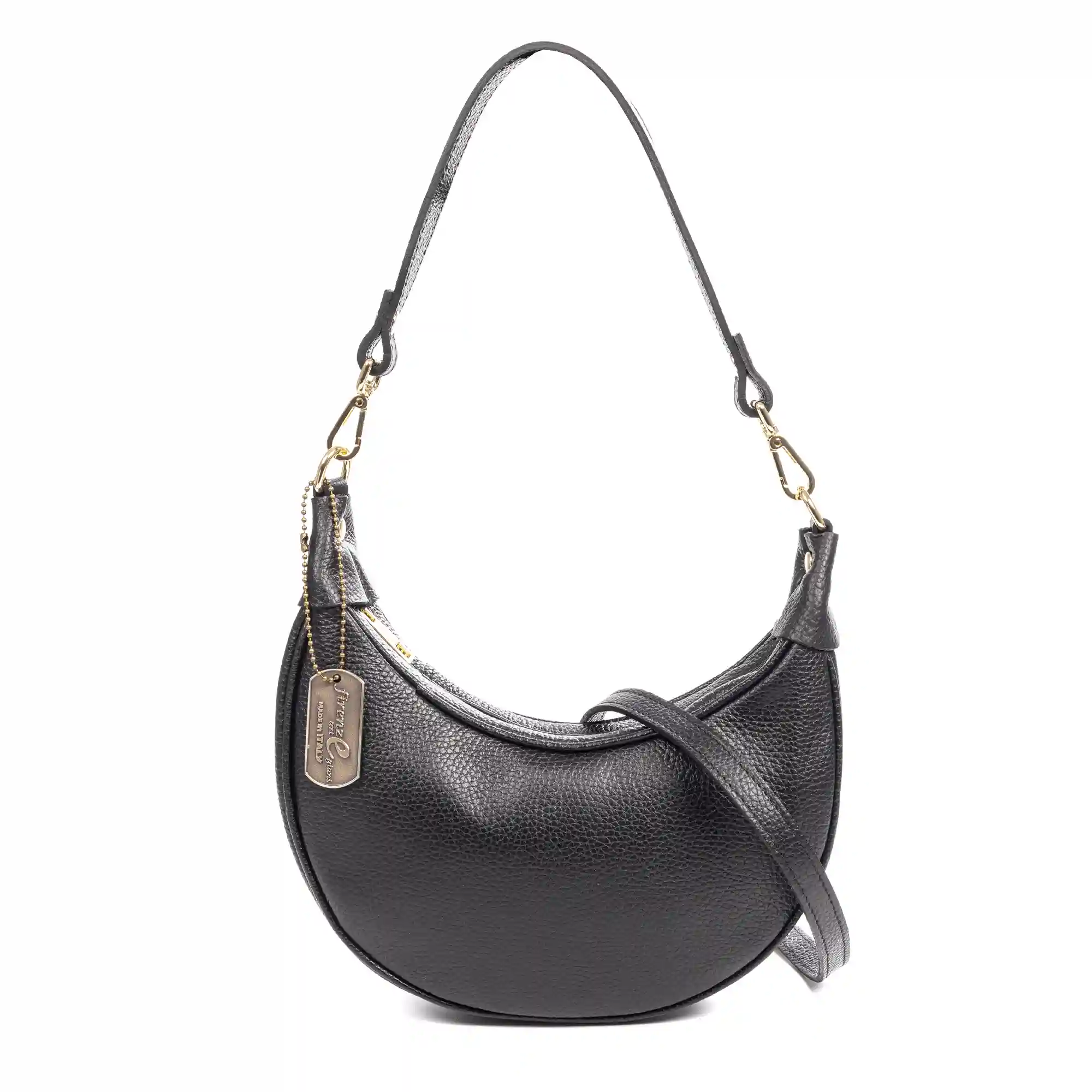 Firenze artegiani Asís bolso bandolera y mano de piel auténtica acabado dollaro con diseño en media luna