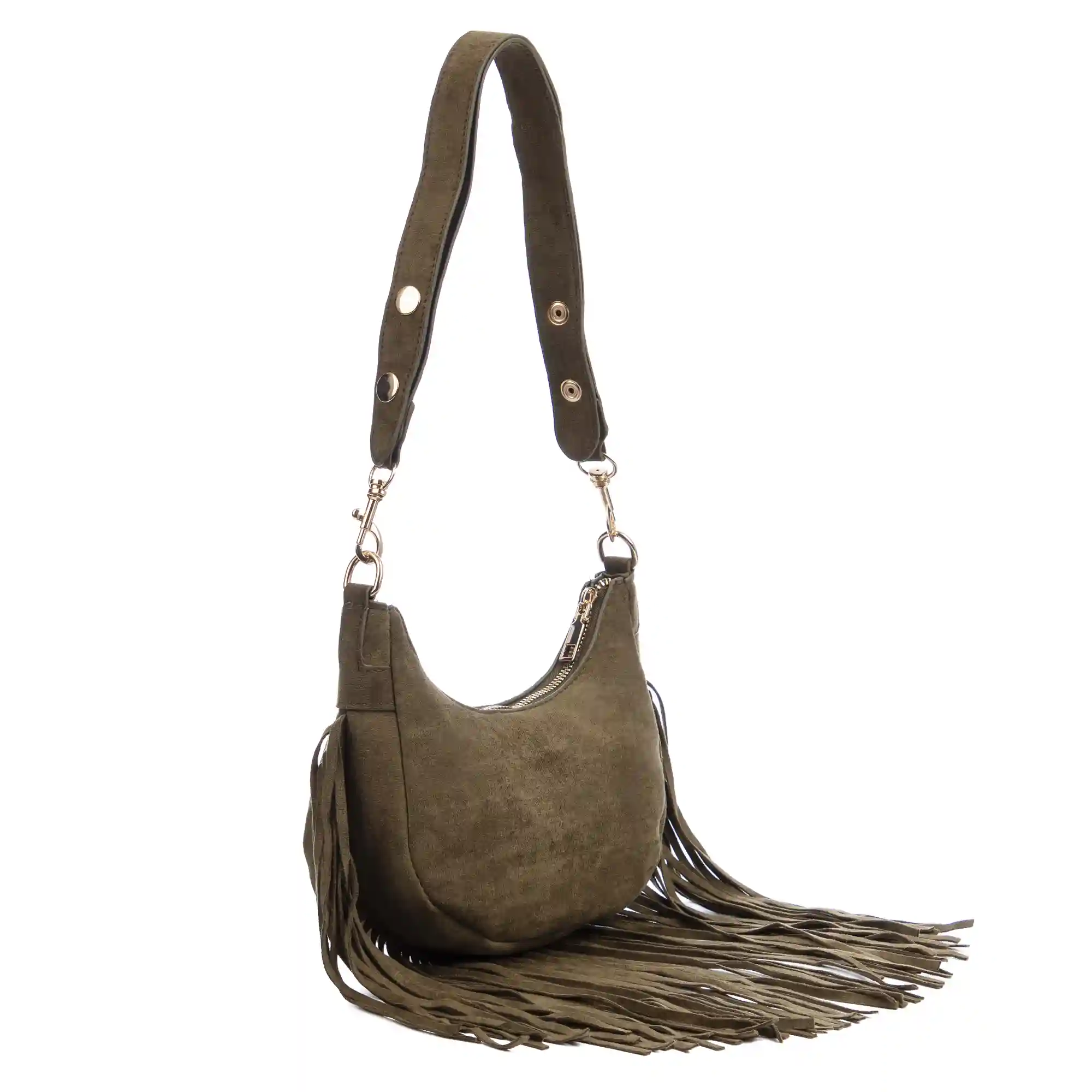 Firenze Artegiani Ateleta Bolso Bandolera De Piel Auténtica Gamuza Con Flecos