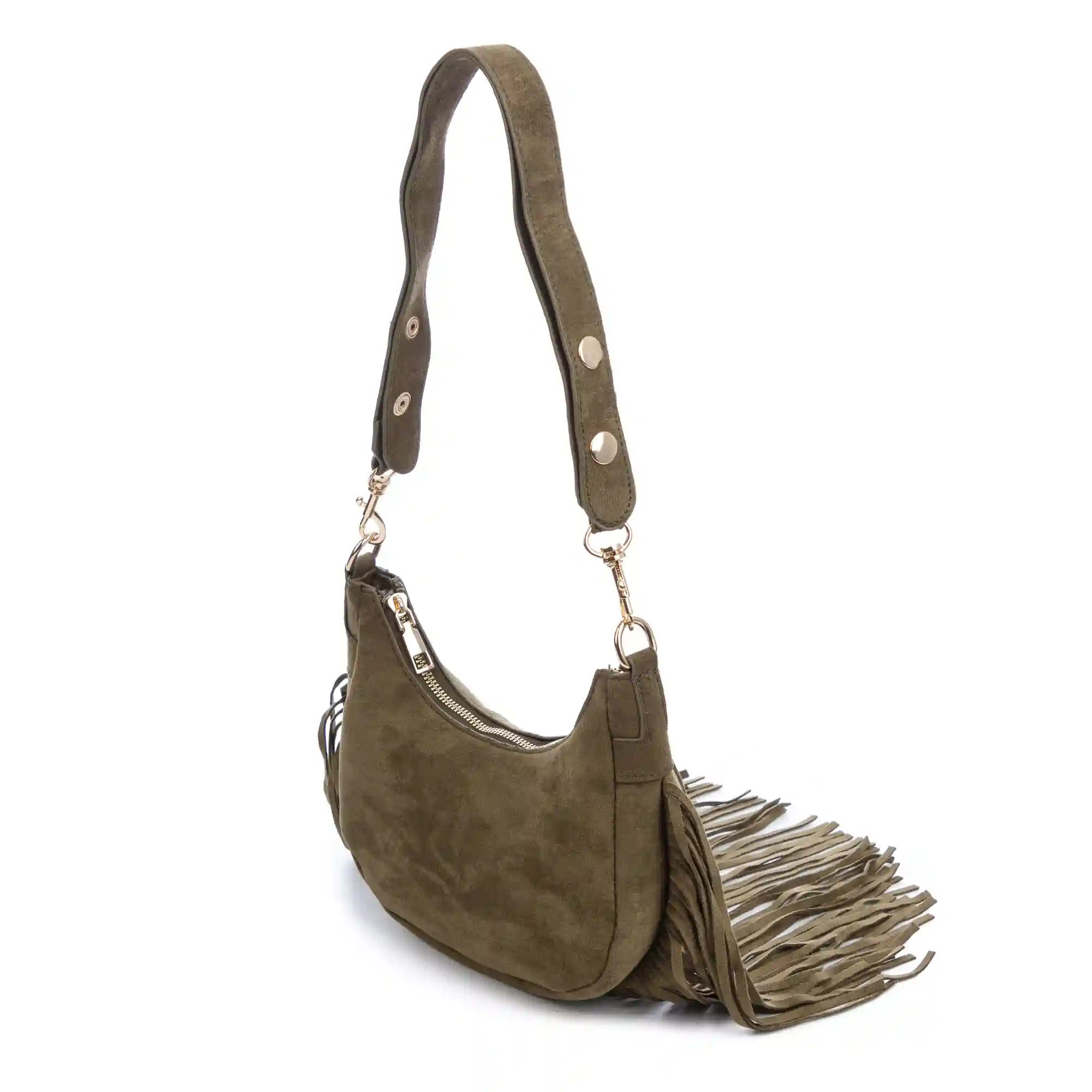 Firenze Artegiani Ateleta Bolso Bandolera De Piel Auténtica Gamuza Con Flecos