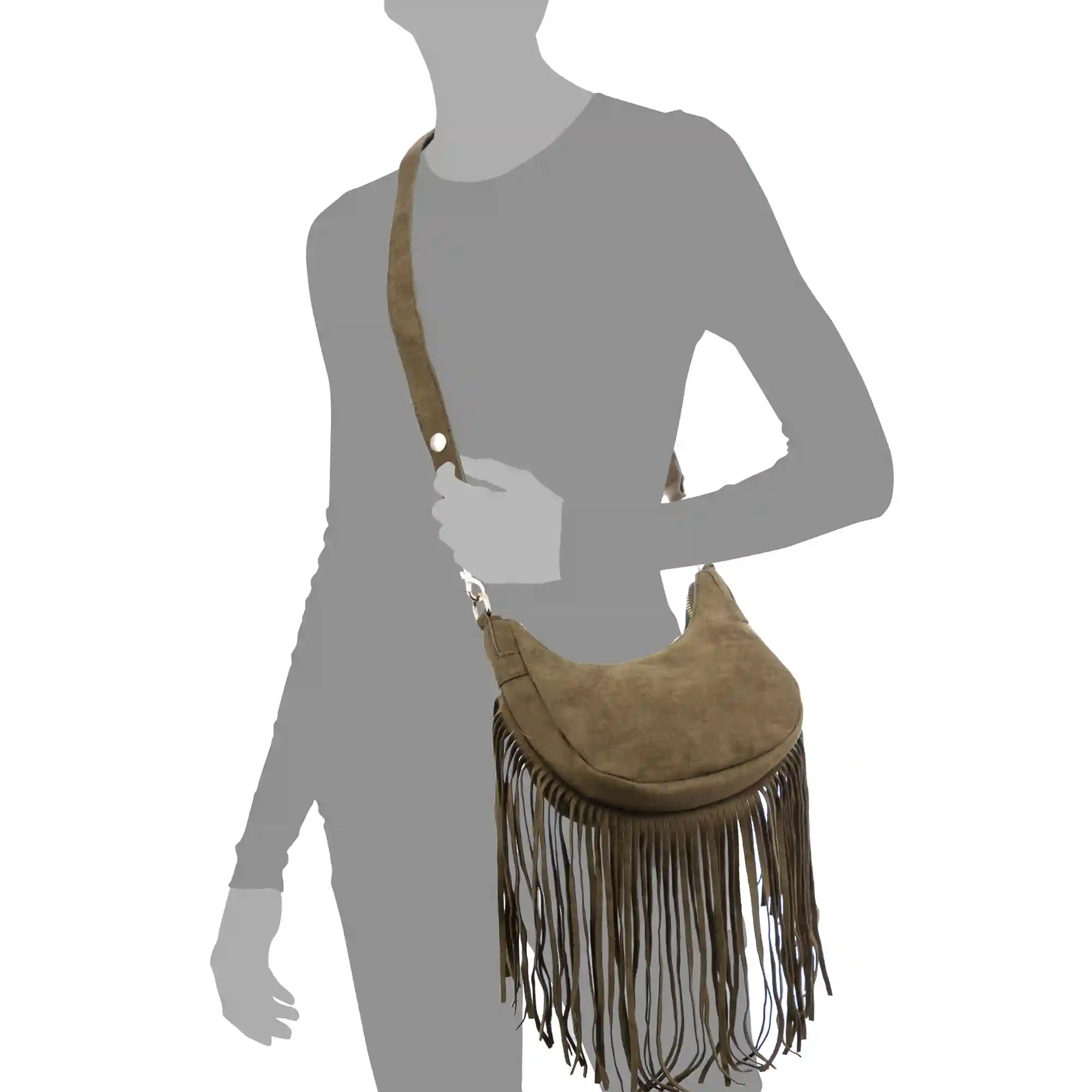 Firenze Artegiani Ateleta Bolso Bandolera De Piel Auténtica Gamuza Con Flecos