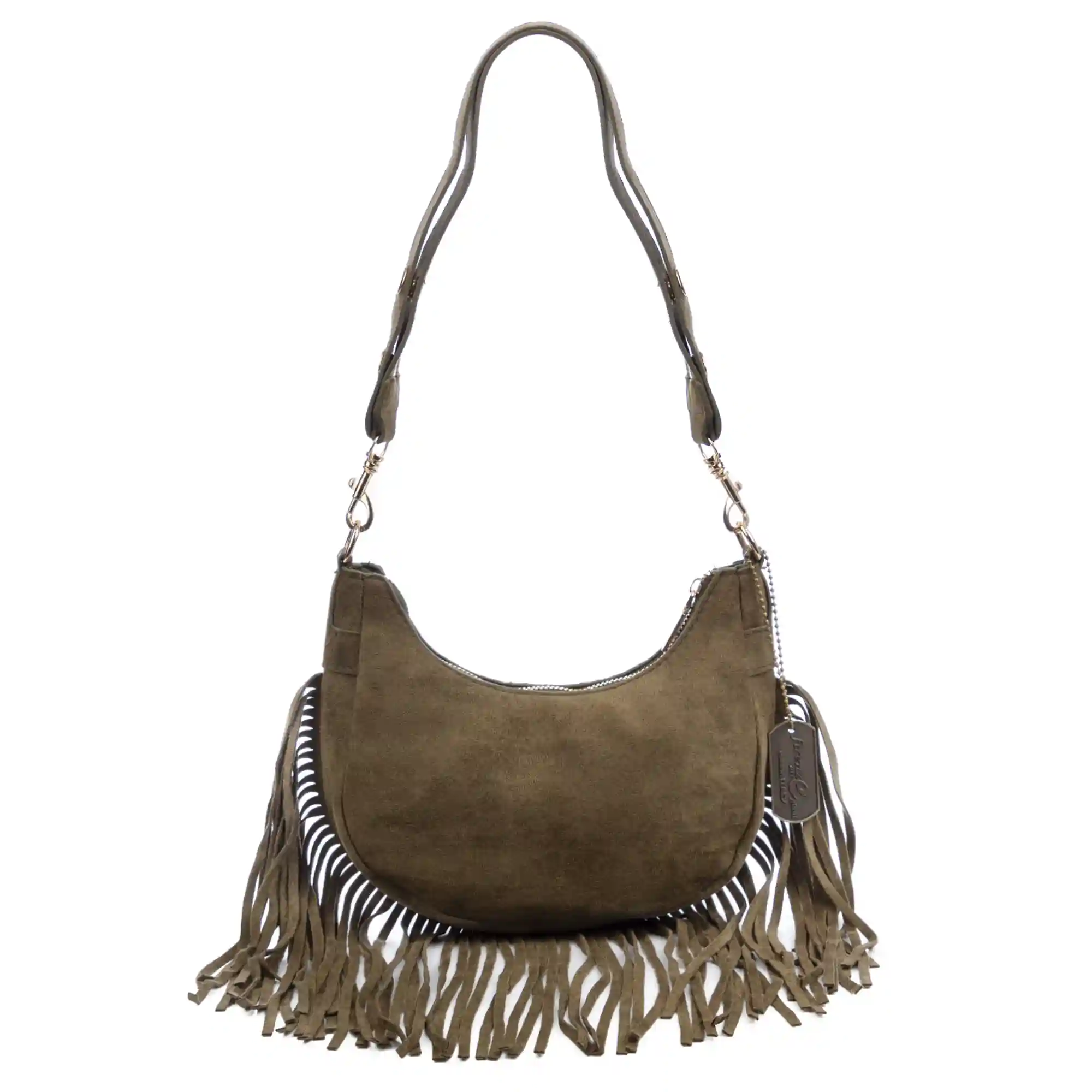 Firenze artegiani Ateleta bolso bandolera de piel auténtica gamuza con flecos