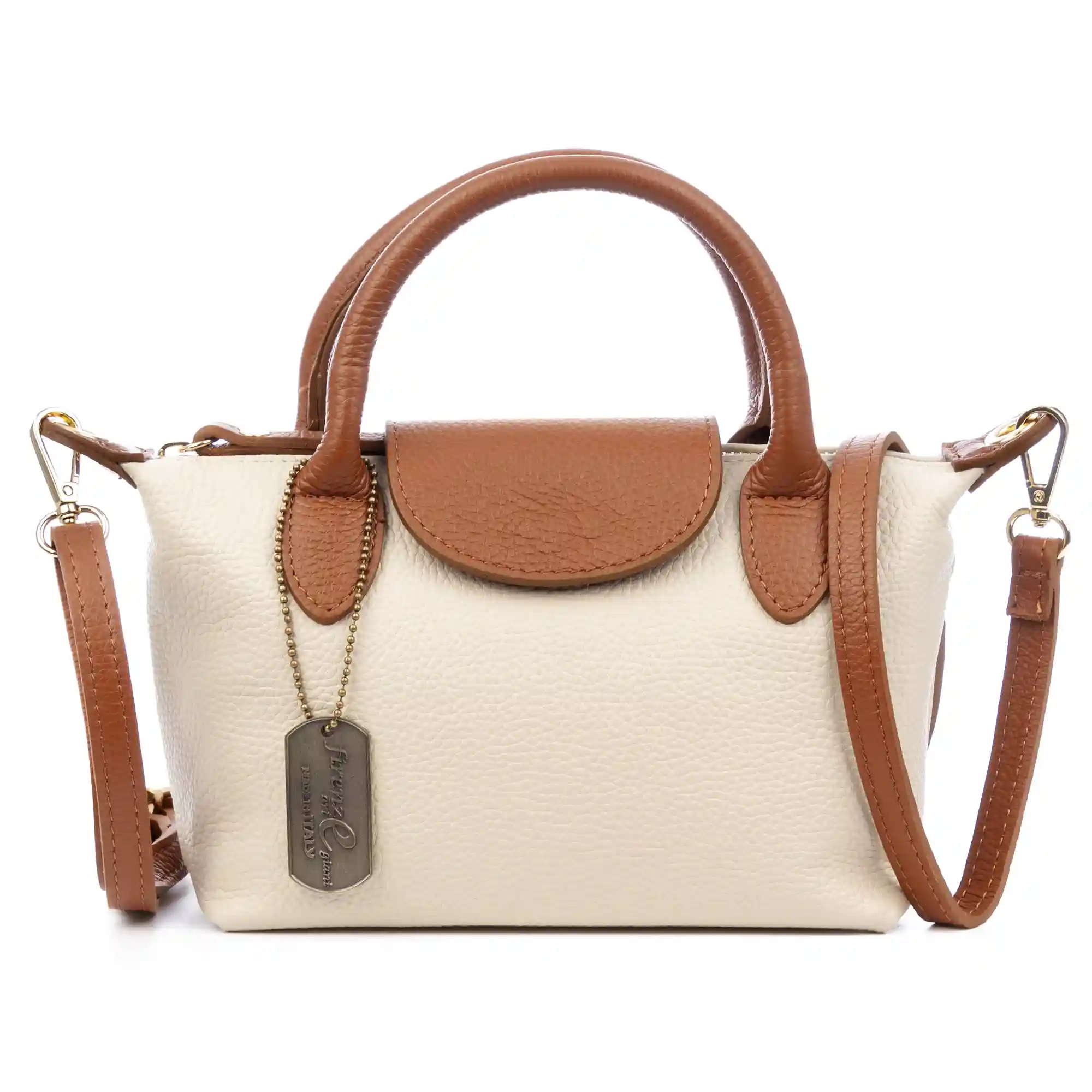 Firenze artegiani Aurano bolso bandolera tipo Tote mujer. Piel auténtica Dollaro bitono