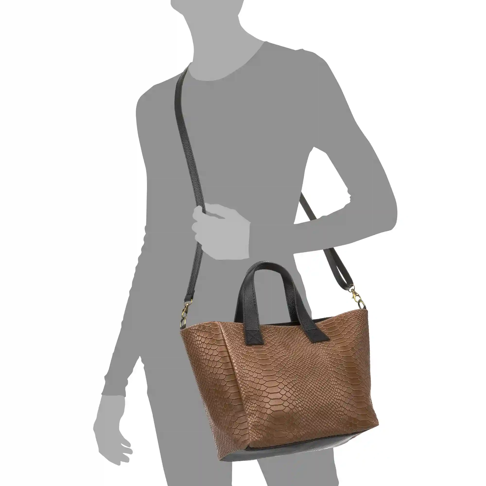 Firenze Artegiani Cassandra Bolso Tote Mujer. Piel Auténtica Gamuza Grabado Serpiente