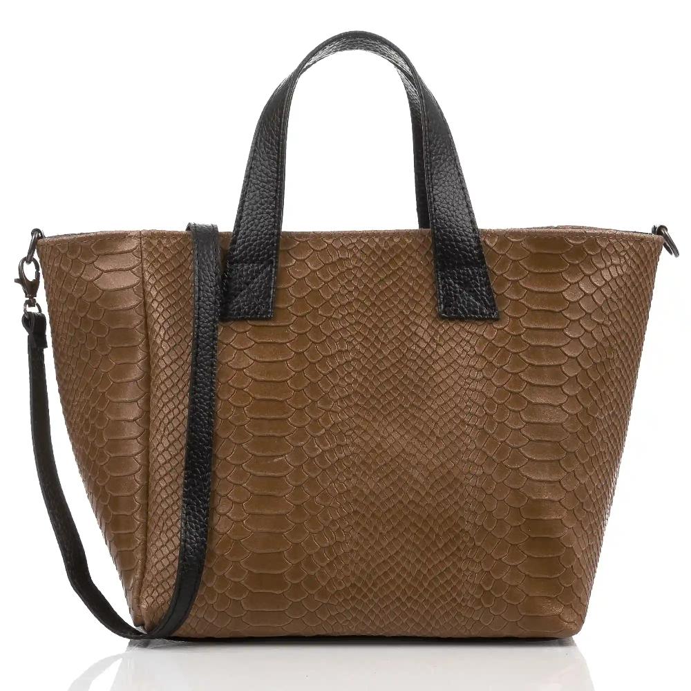 Firenze artegiani Cassandra bolso tote mujer. Piel auténtica Gamuza grabado serpiente