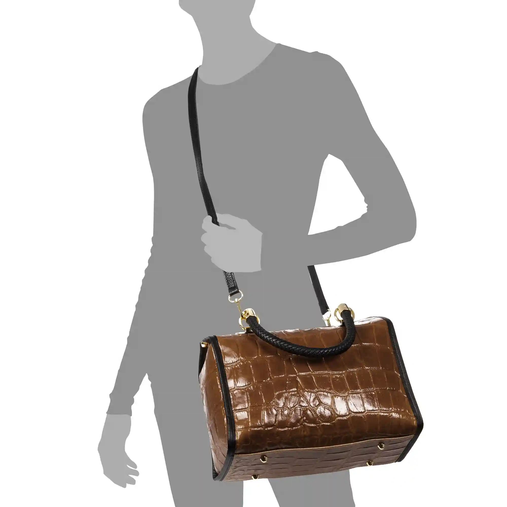 Firenze Artegiani Catena Bolso Tote Mujer. Piel Auténtica Gamuza Grabado Cocodrilo Grande