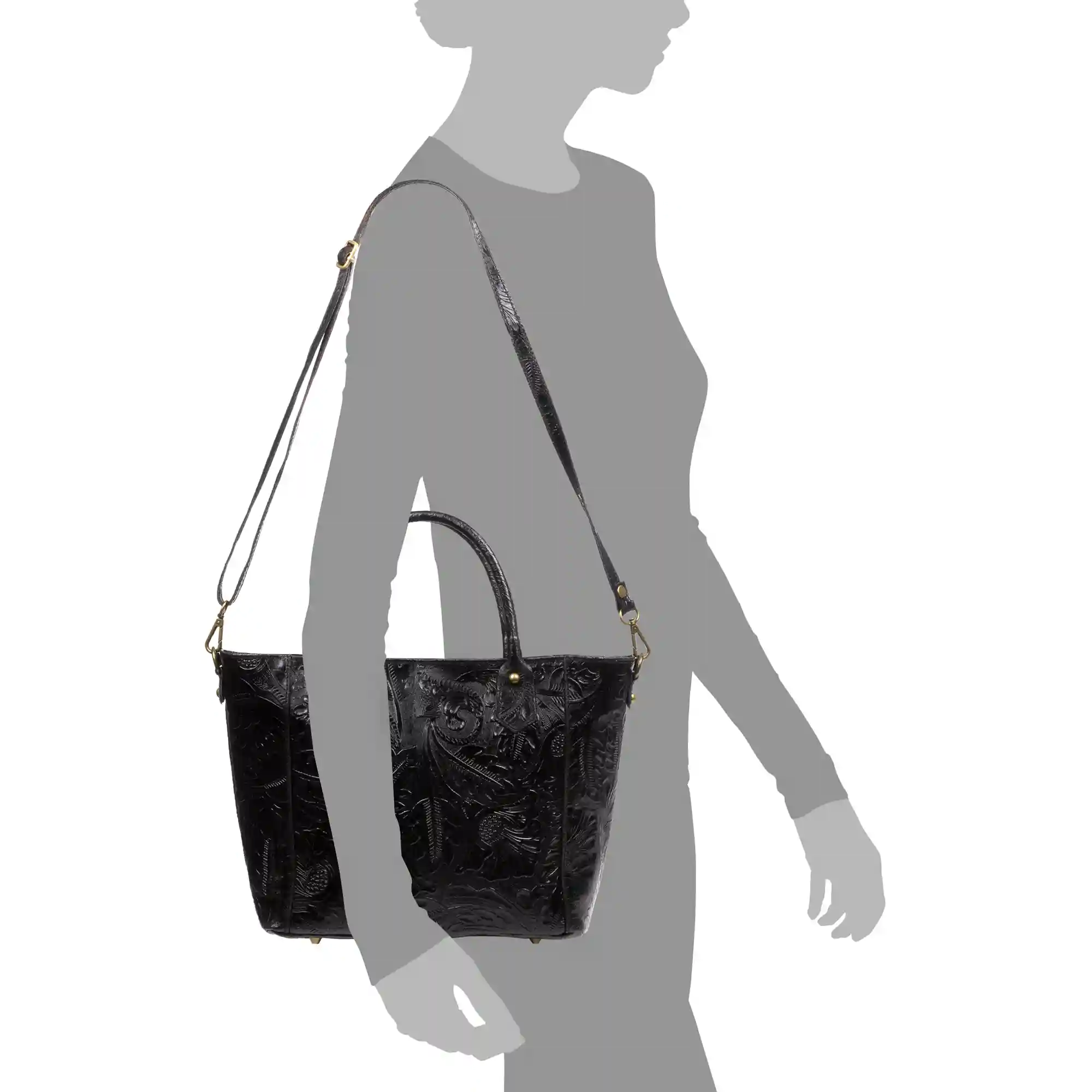 Firenze Artegiani Donna Bolso Tote Mujer. Piel Auténtica Gamuza Grabado Arabesco