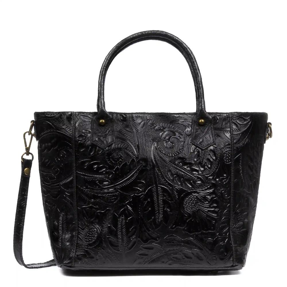 Firenze artegiani Donna Bolso tote Mujer. Piel auténtica Gamuza Grabado Arabesco