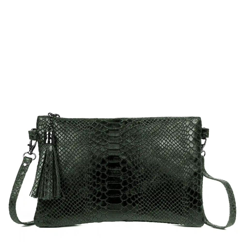 Firenze artegiani Ermine Bolso bandolera Mujer.Piel auténtica Gamuza Grabado Serpiente