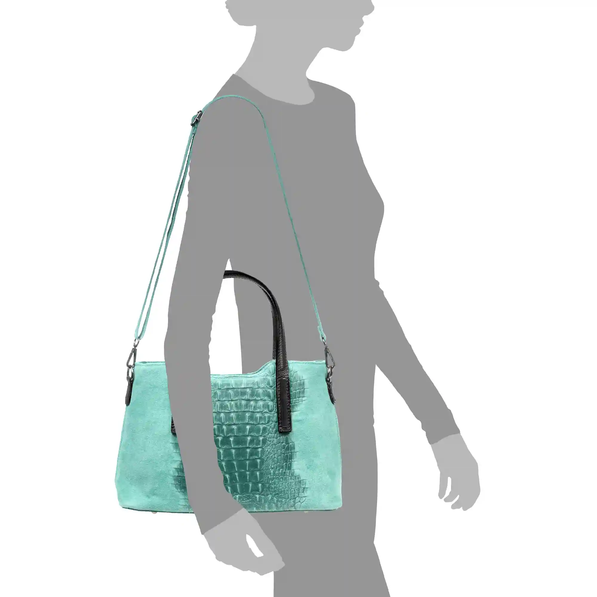 Firenze Artegiani Fiesole Bolso Tote Mujer. Piel Auténtica Gamuza Grabado Cocodrilo