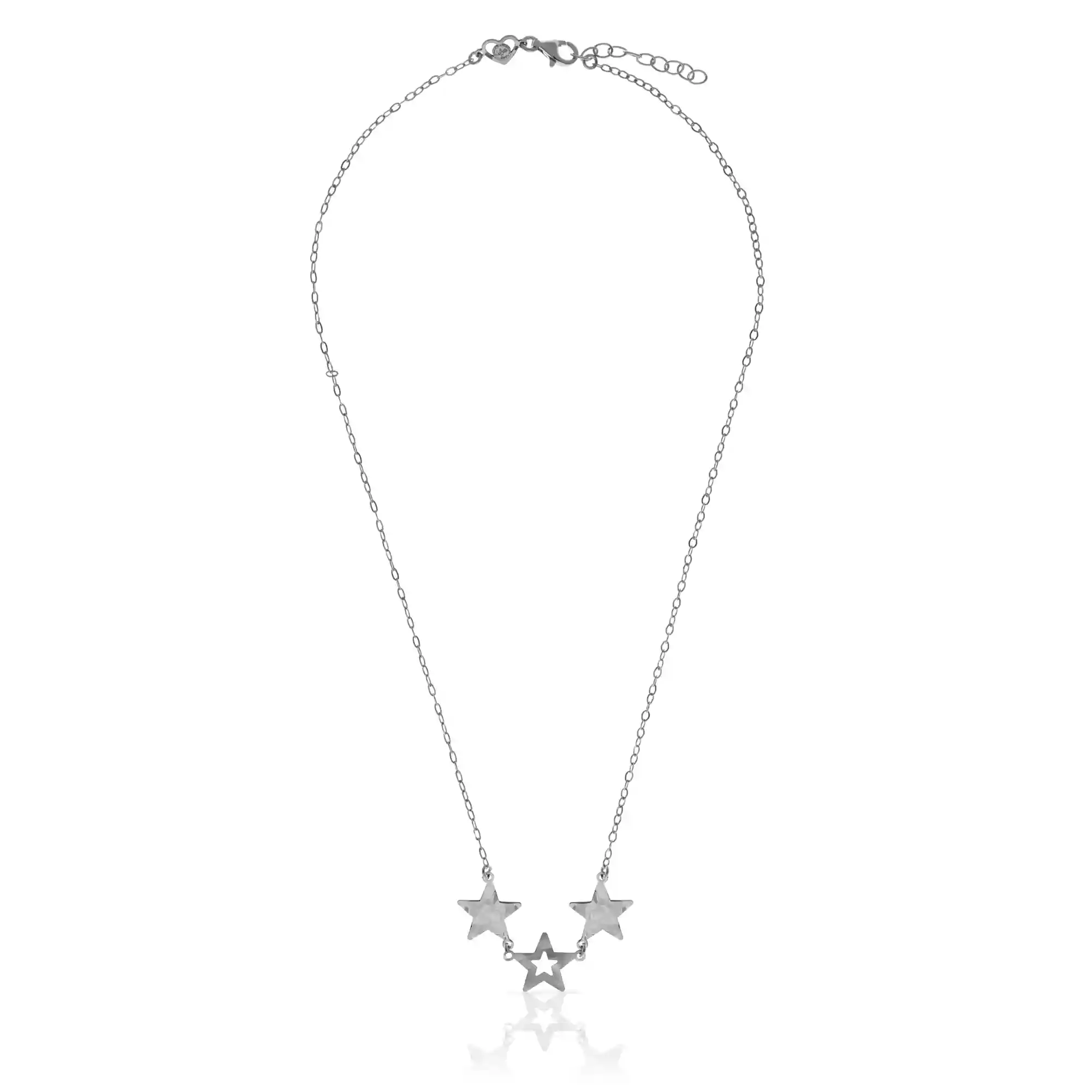 Firenze Artegiani FIRENZE SILVER. AquaStel Collar Plata De Ley 925. Estrella Contorneada Y Dos Estrellas Laminadas.Motivo Forma De Corazón Junto Al Cierre. Plata Rodiada