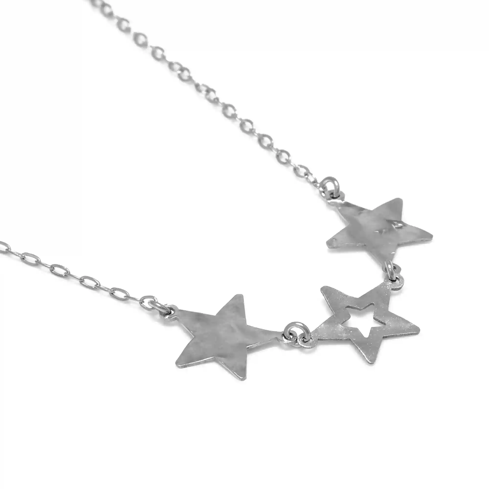 Firenze Artegiani FIRENZE SILVER. AquaStel Collar Plata De Ley 925. Estrella Contorneada Y Dos Estrellas Laminadas.Motivo Forma De Corazón Junto Al Cierre. Plata Rodiada