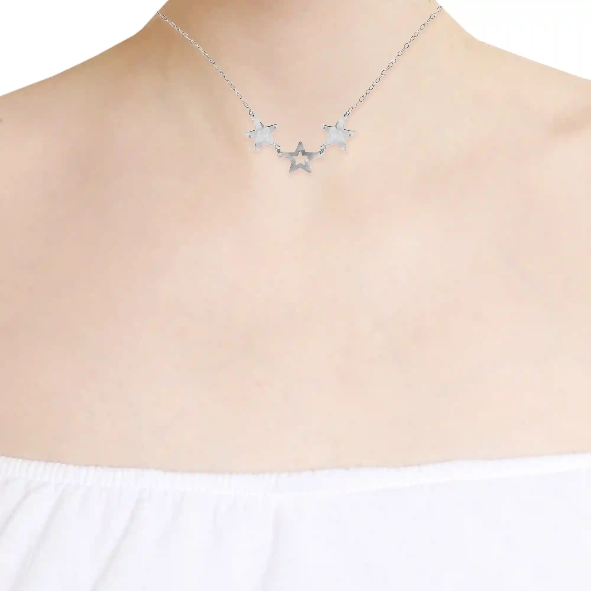 Firenze Artegiani FIRENZE SILVER. AquaStel Collar Plata De Ley 925. Estrella Contorneada Y Dos Estrellas Laminadas.Motivo Forma De Corazón Junto Al Cierre. Plata Rodiada