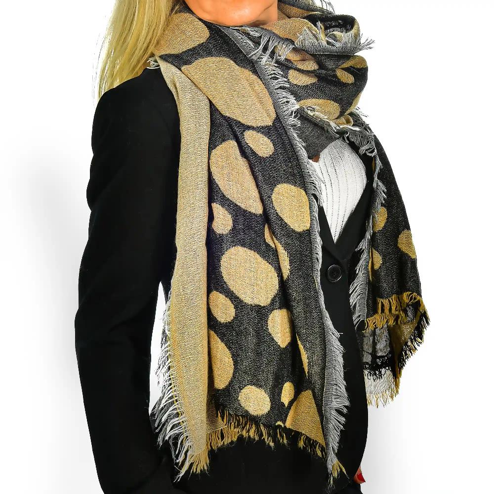 Firenze Artegiani Fular Bufanda Con Diseño Circulos Doble Solapa Modal Y Lana. Made In Italy