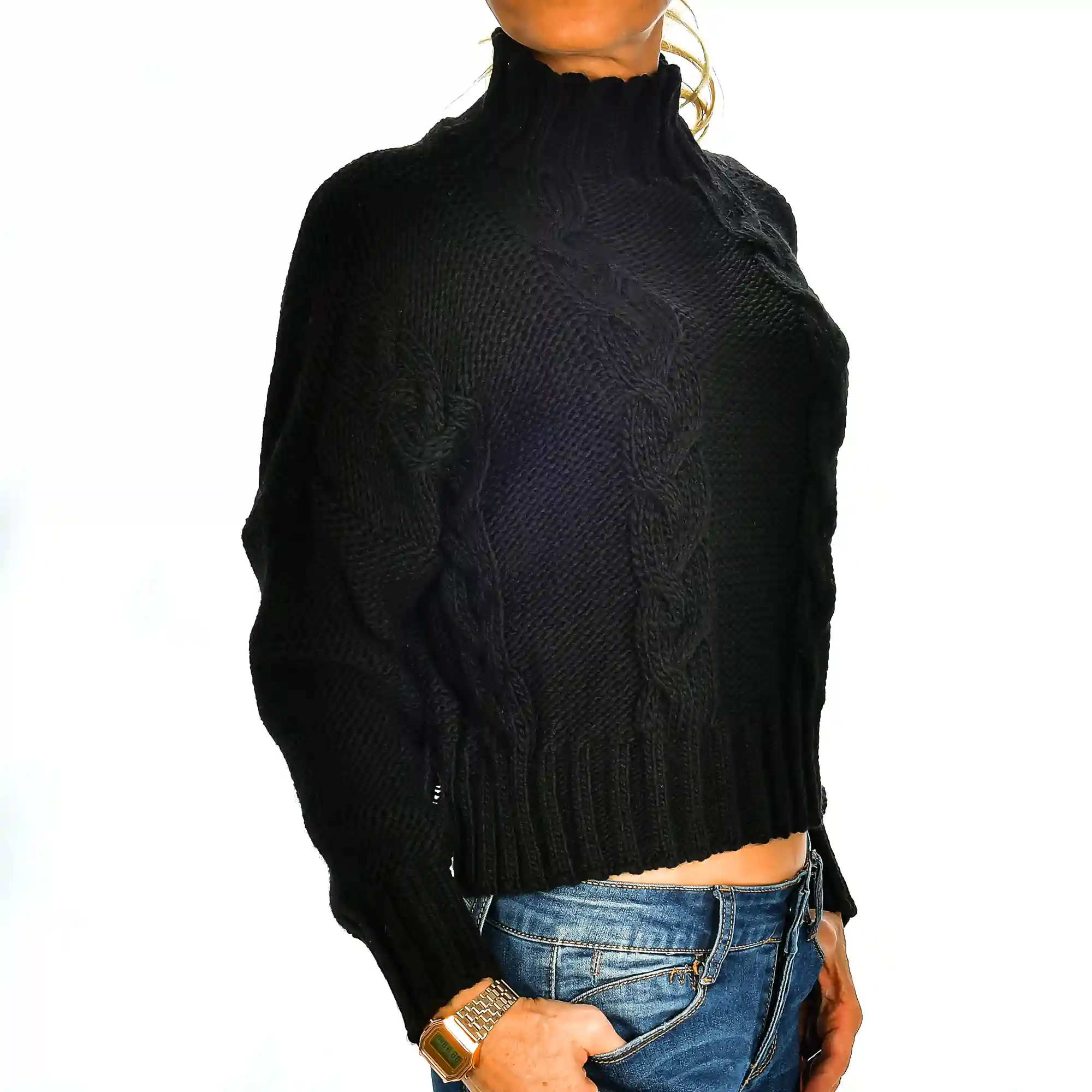 Firenze Artegiani Jersey De Cuello Alto Y Cintura Corta Talla única. Made In Italy