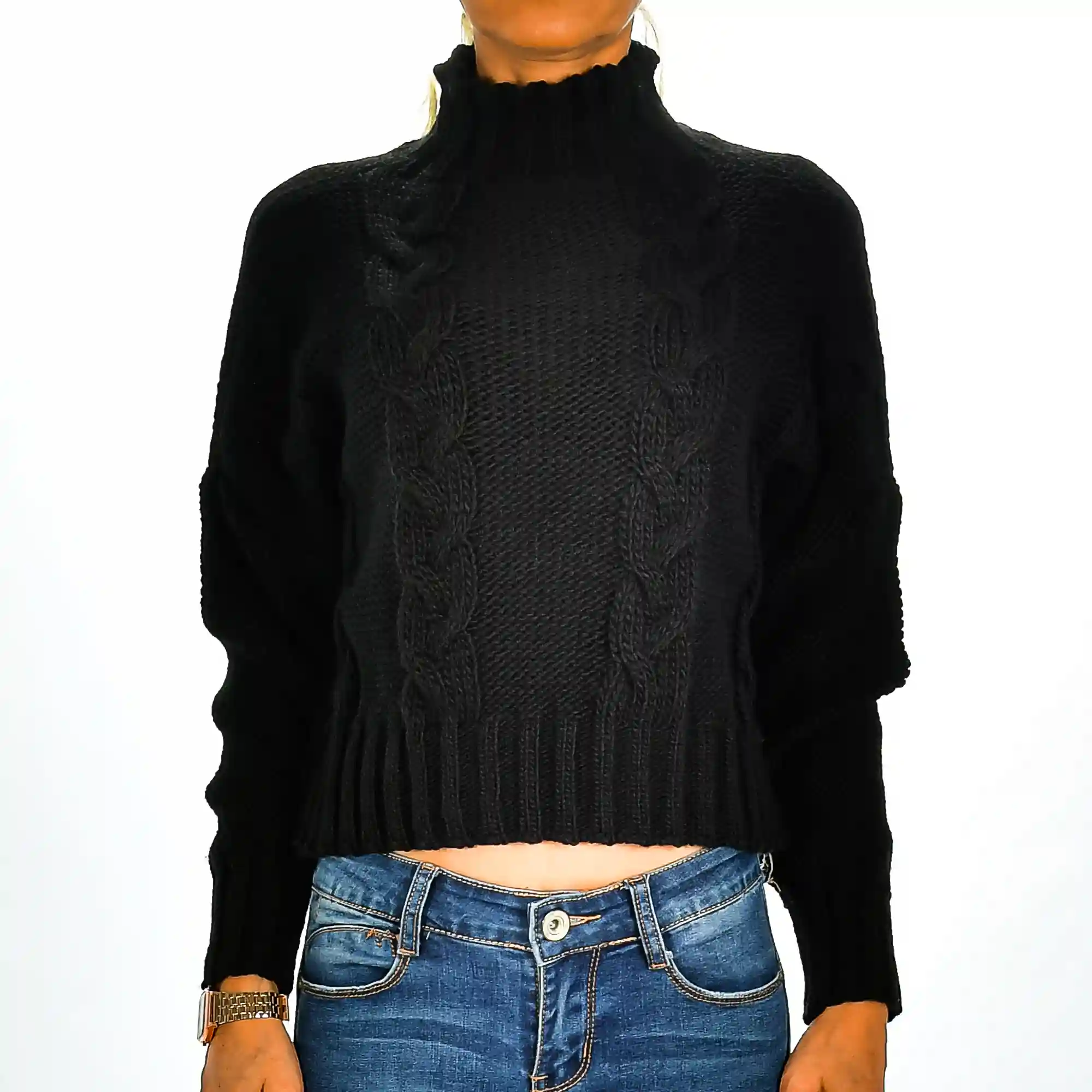 Firenze artegiani Jersey de cuello alto y cintura corta talla única. Made in Italy