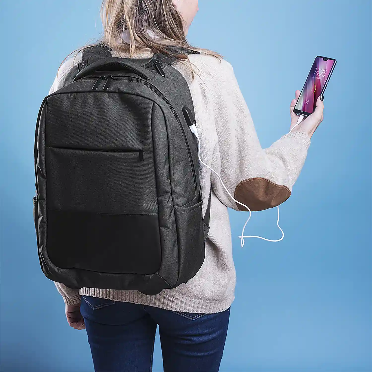 Firenze Artegiani Mochila Trolley Conexión USB. Bolsillo Acolchado Para Portátil. Cintas Acolchadas