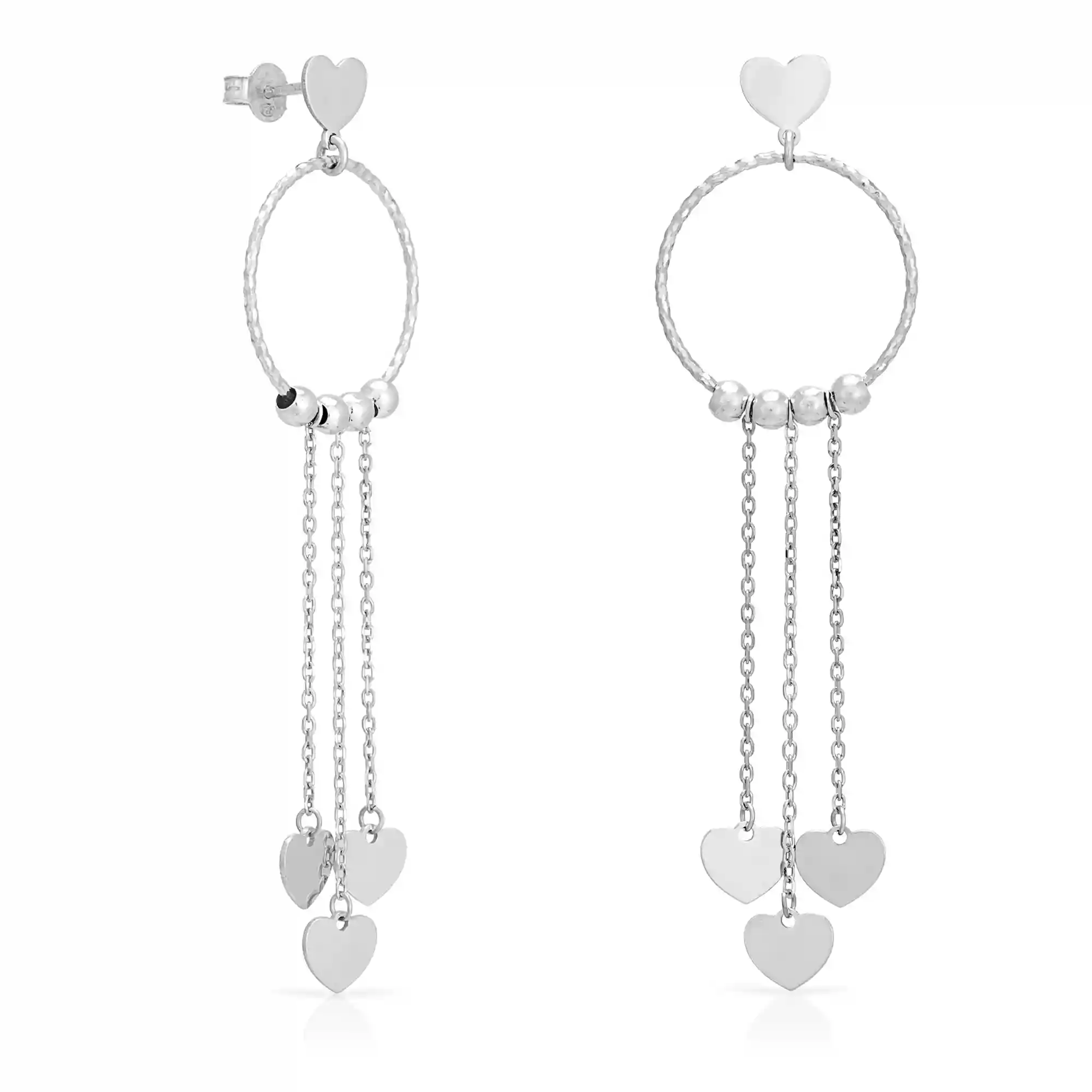 Firenze artegiani Pendiente de Plata de Ley 925 con aro y tres corazones