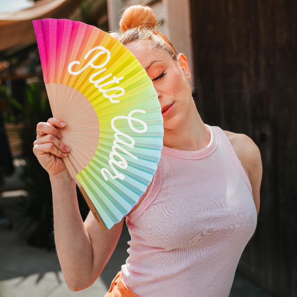 Fisura Abanico "Puto Calor" Arcoíris (brilla En La Oscuridad)