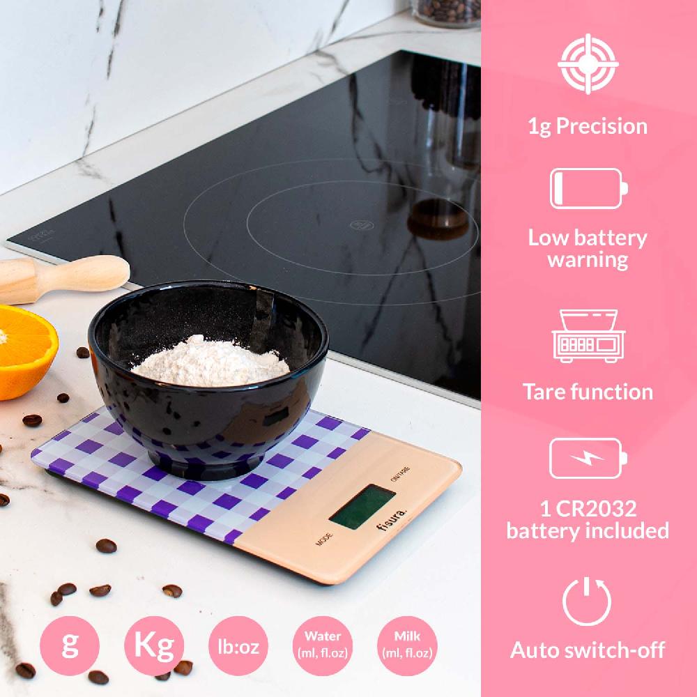 Fisura Báscula Digital De Cocina Con Estampado vichy Morado
