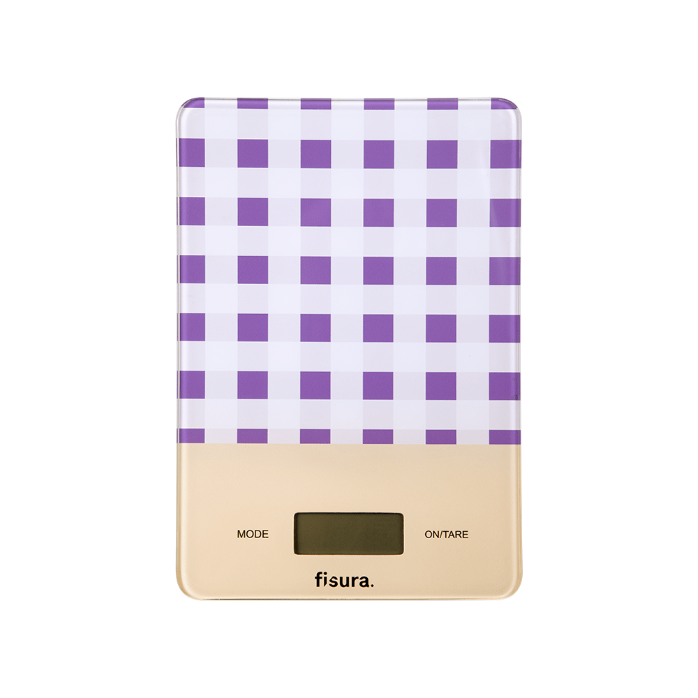 Fisura Báscula digital de cocina con estampado vichy morado