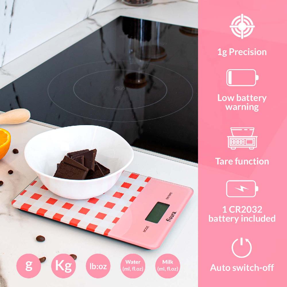 Fisura Báscula Digital De Cocina Con Estampado Vichy Rojo