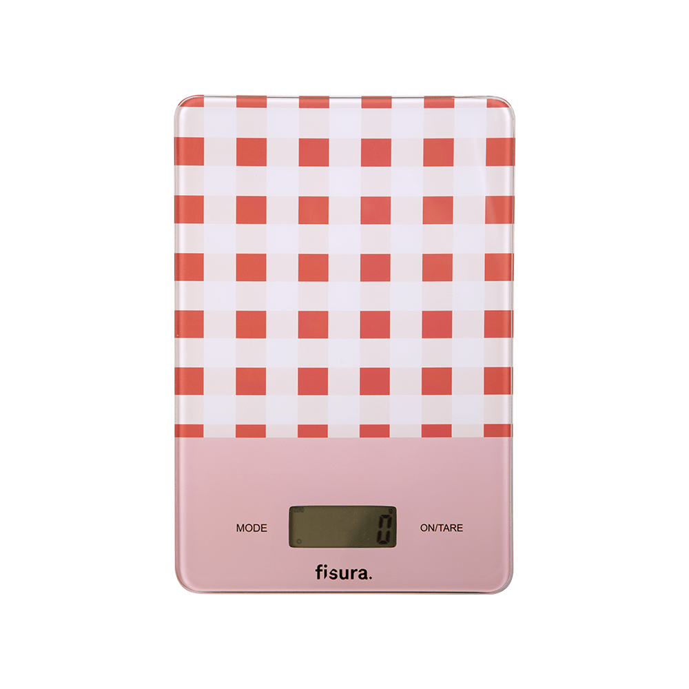 Fisura Báscula digital de cocina con estampado vichy rojo