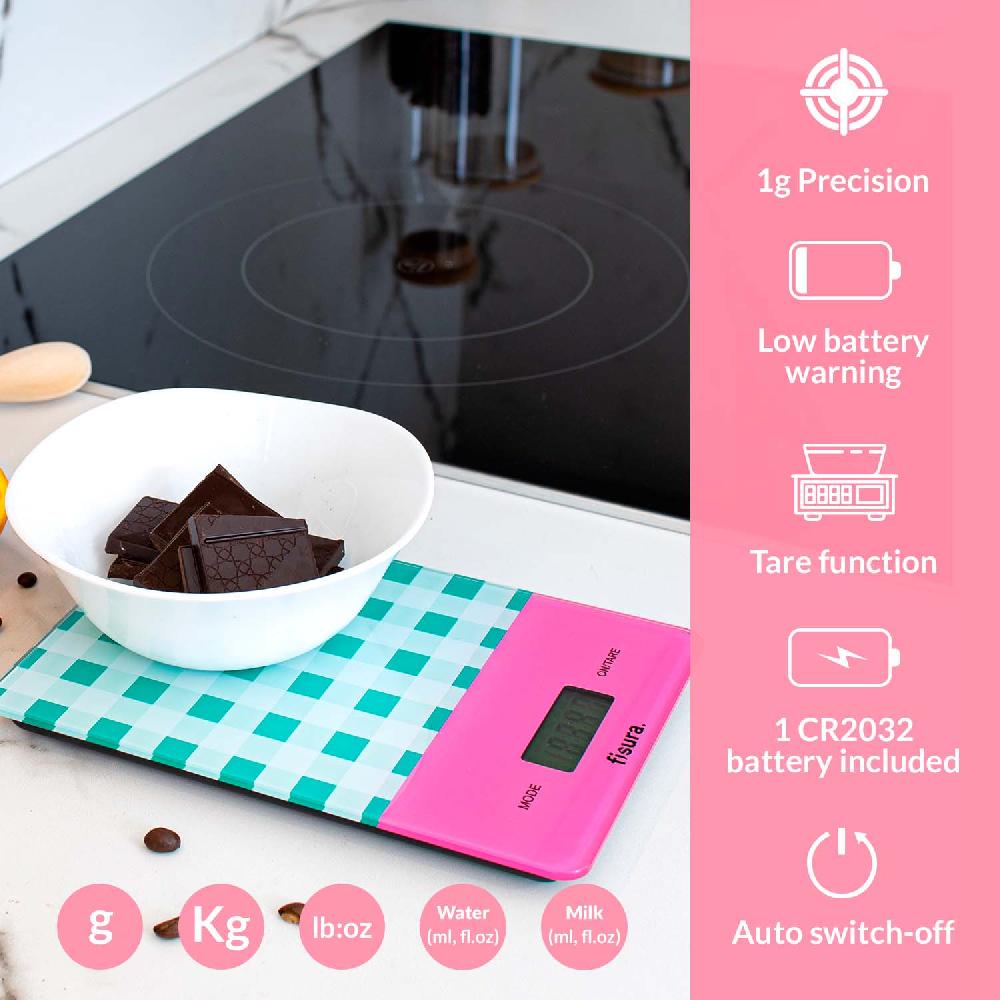 Fisura Báscula Digital De Cocina Con Estampado vichy Verde