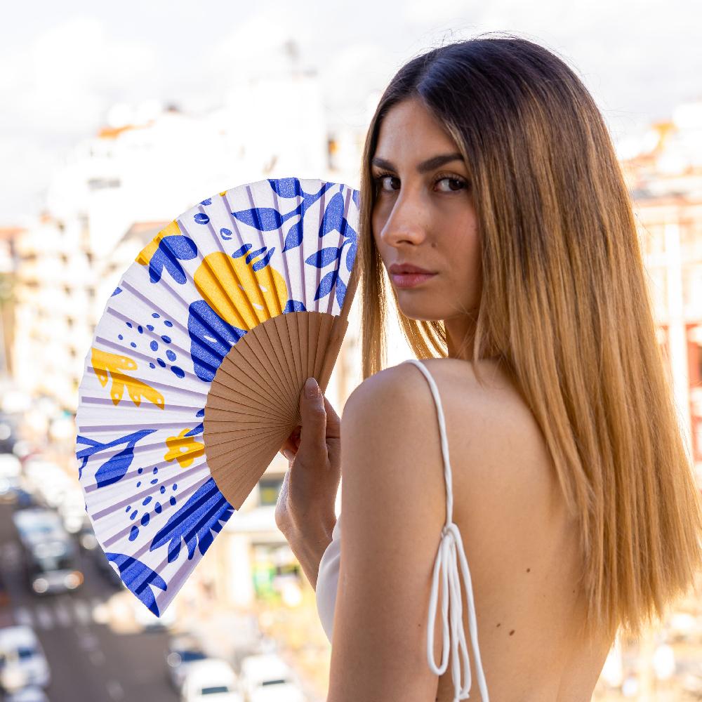 Fisura Abanico "flores" Azul Y Amarillo