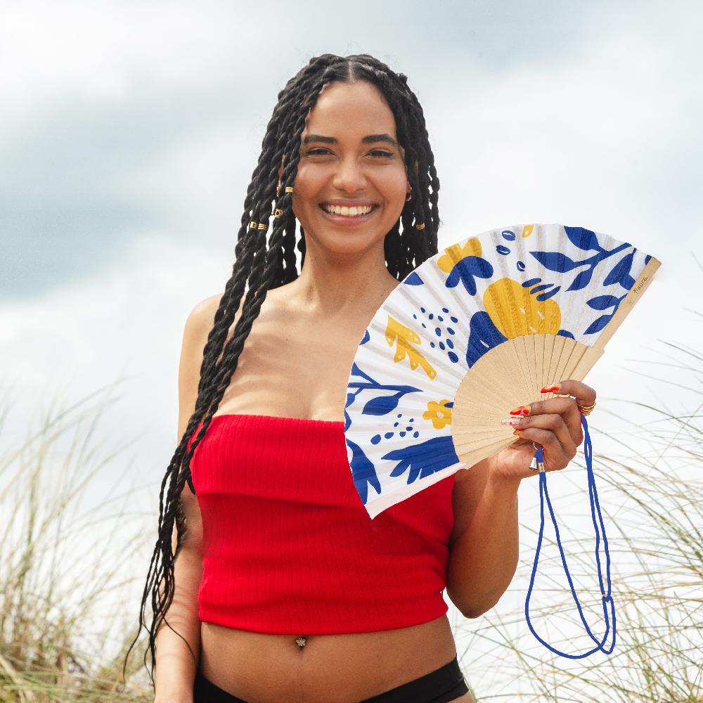 Fisura Abanico "flores" Azul Y Amarillo