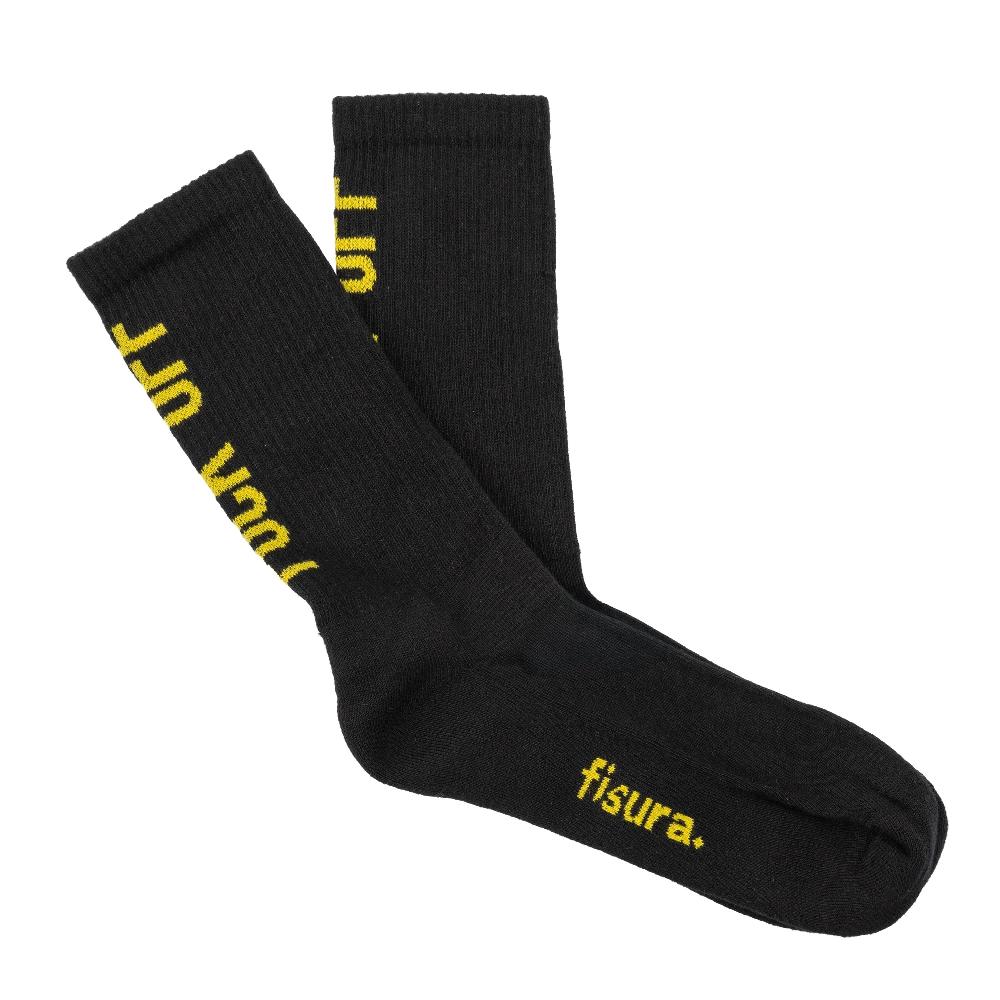 Fisura Calcetines Unisex “Fuck off" negro y amarillo