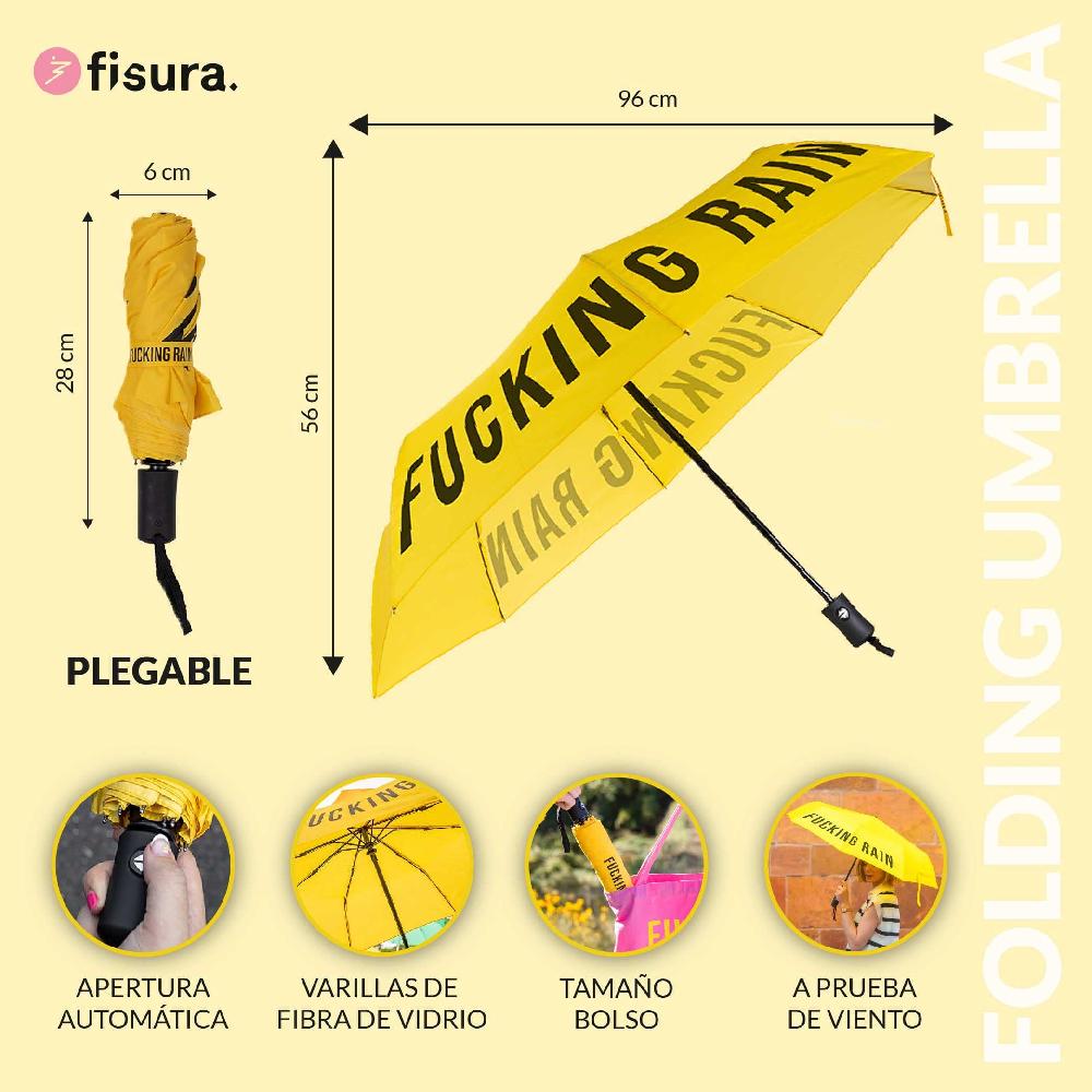 Fisura Paraguas Plegable "Fucking Rain" Amarillo