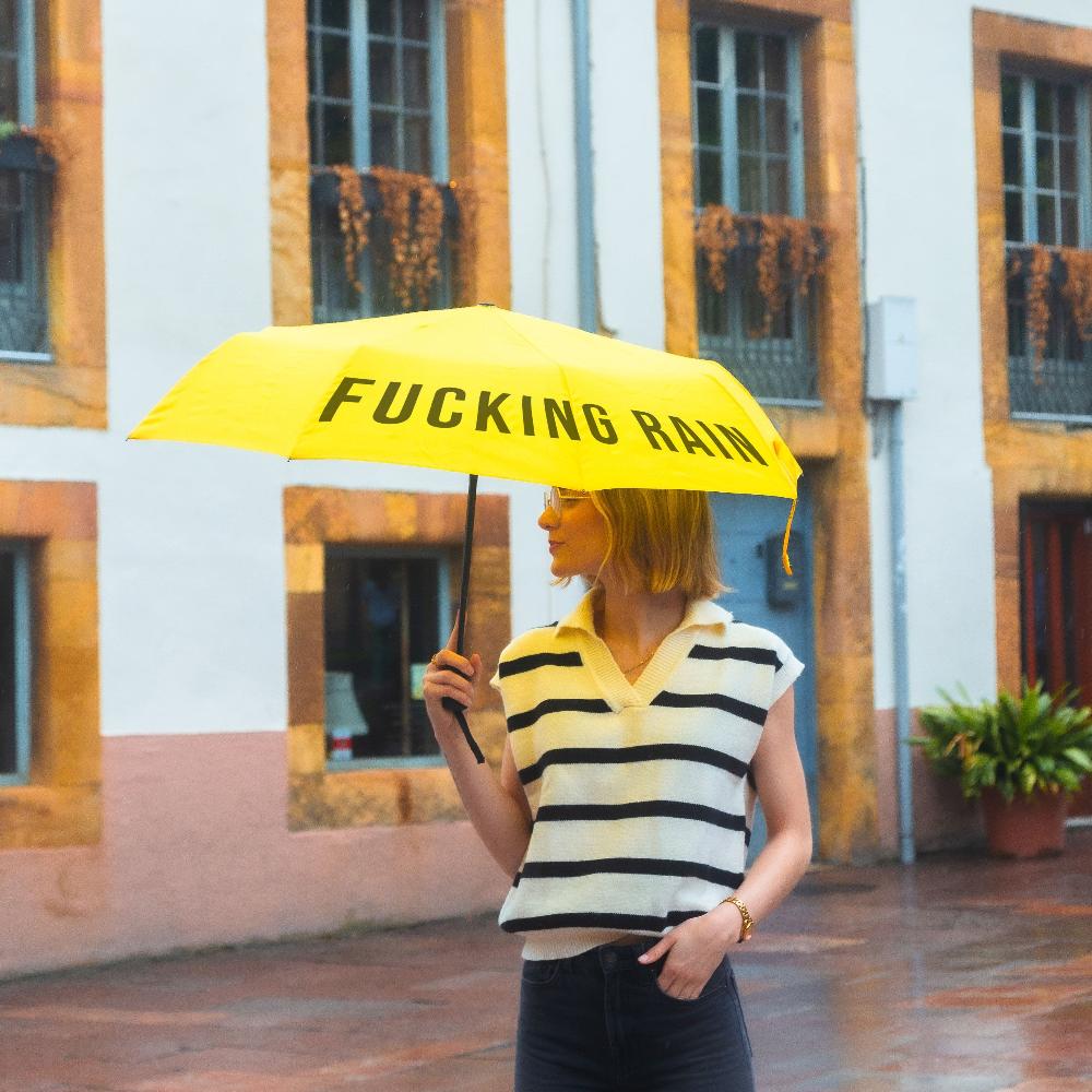 Fisura Paraguas Plegable "Fucking Rain" Amarillo