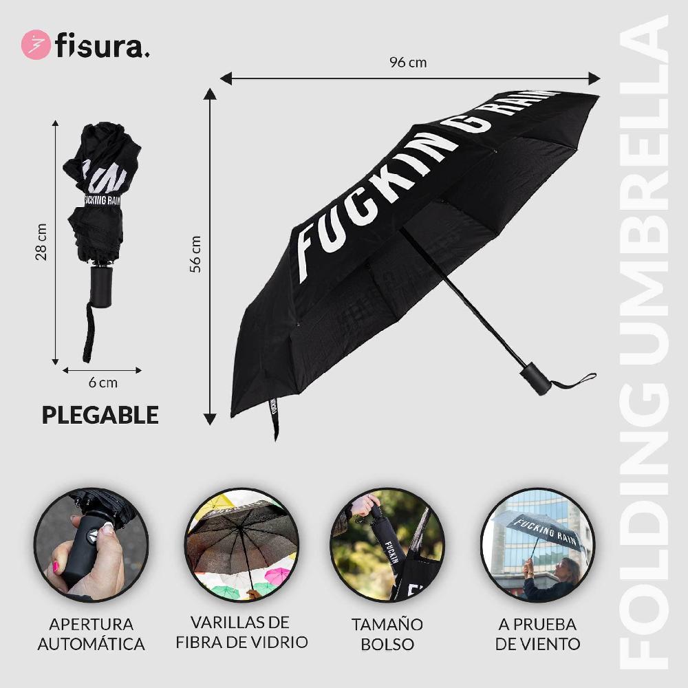 Fisura Paraguas Plegable "Fucking Rain" Negro